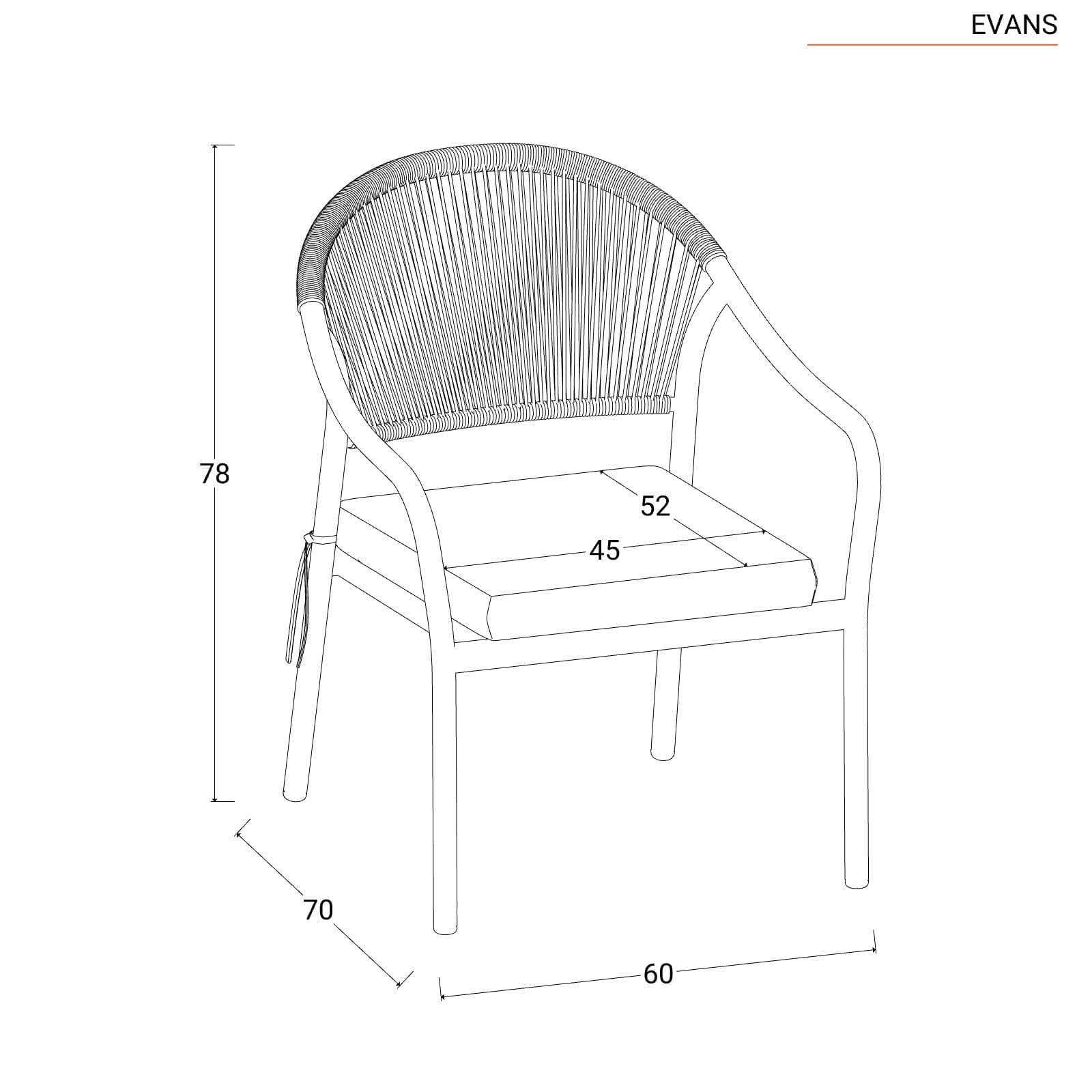 Poltrona da giardino 60x78h cm in acciaio antracite con cuscino beige - Evans