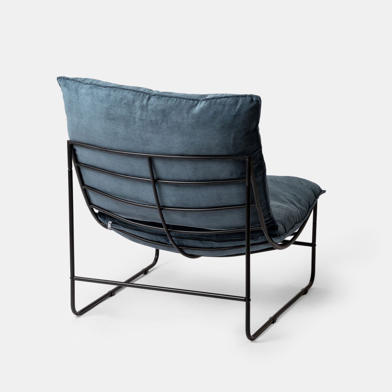 Poltrona da giardino con doppio cuscino in velluto a coste blu e struttura in metallo nero - Lorelei