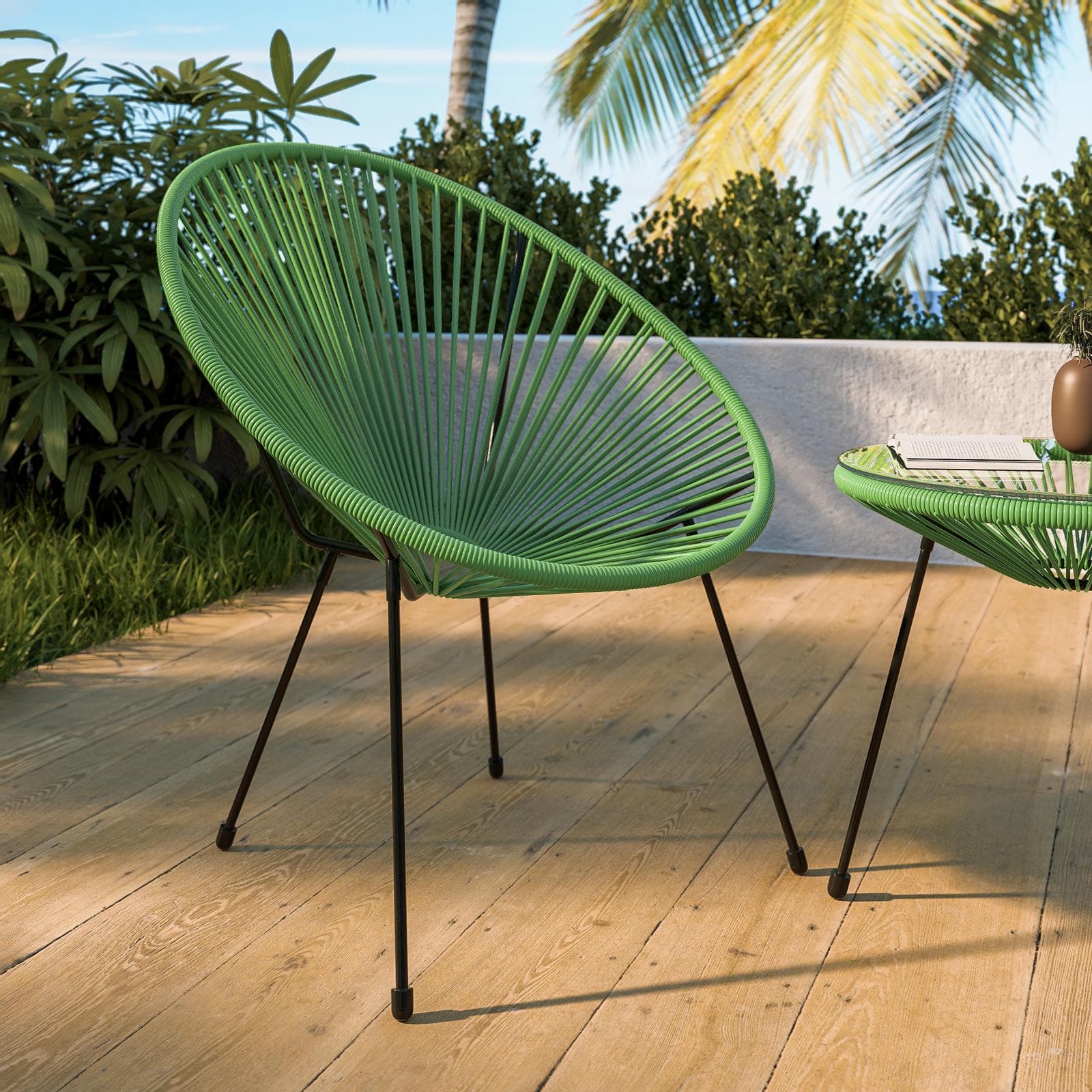Poltrona da giardino in metallo nero rivestita in corda verde - Kalimba