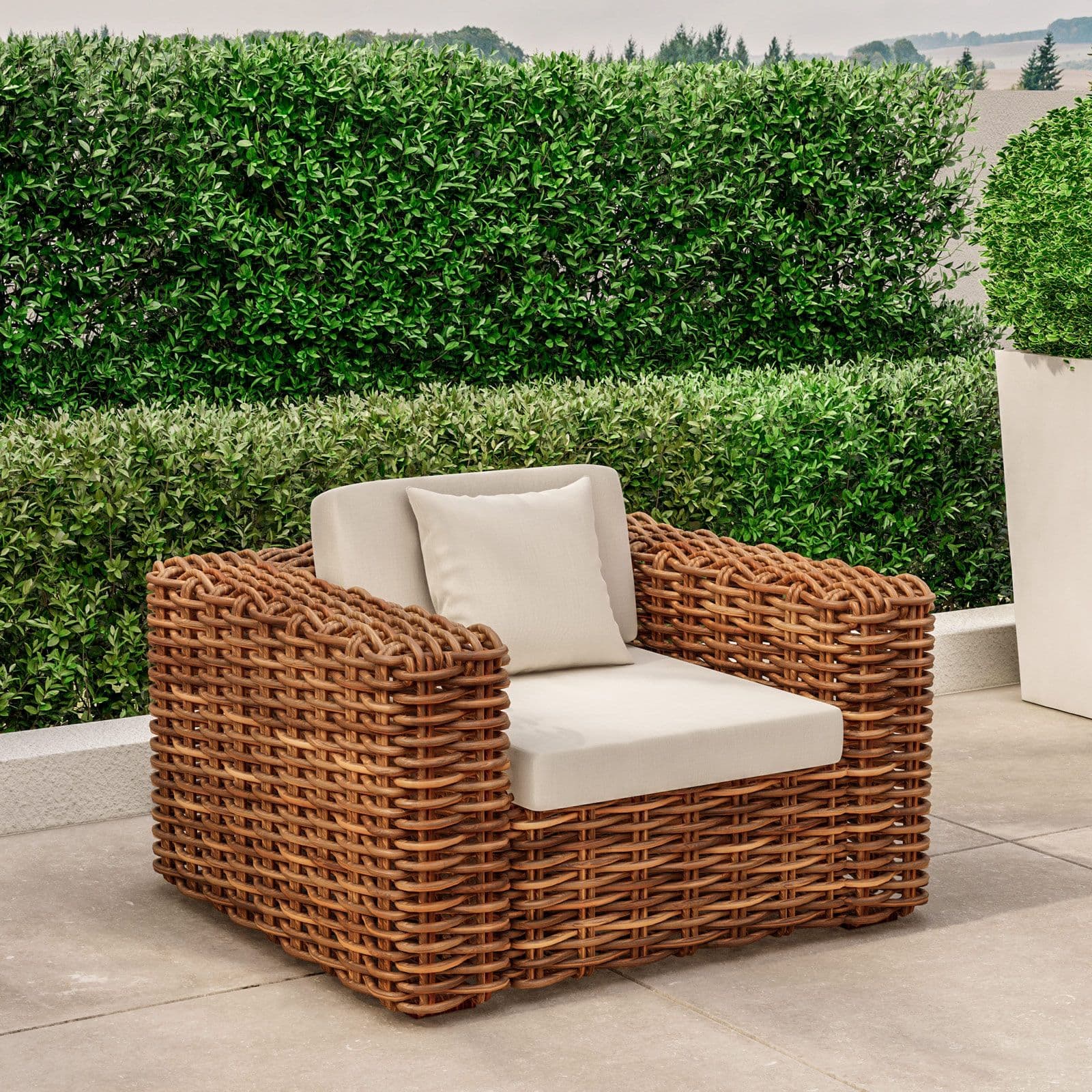 Poltrona in rattan naturale con soffici cuscin ecrù - Daril