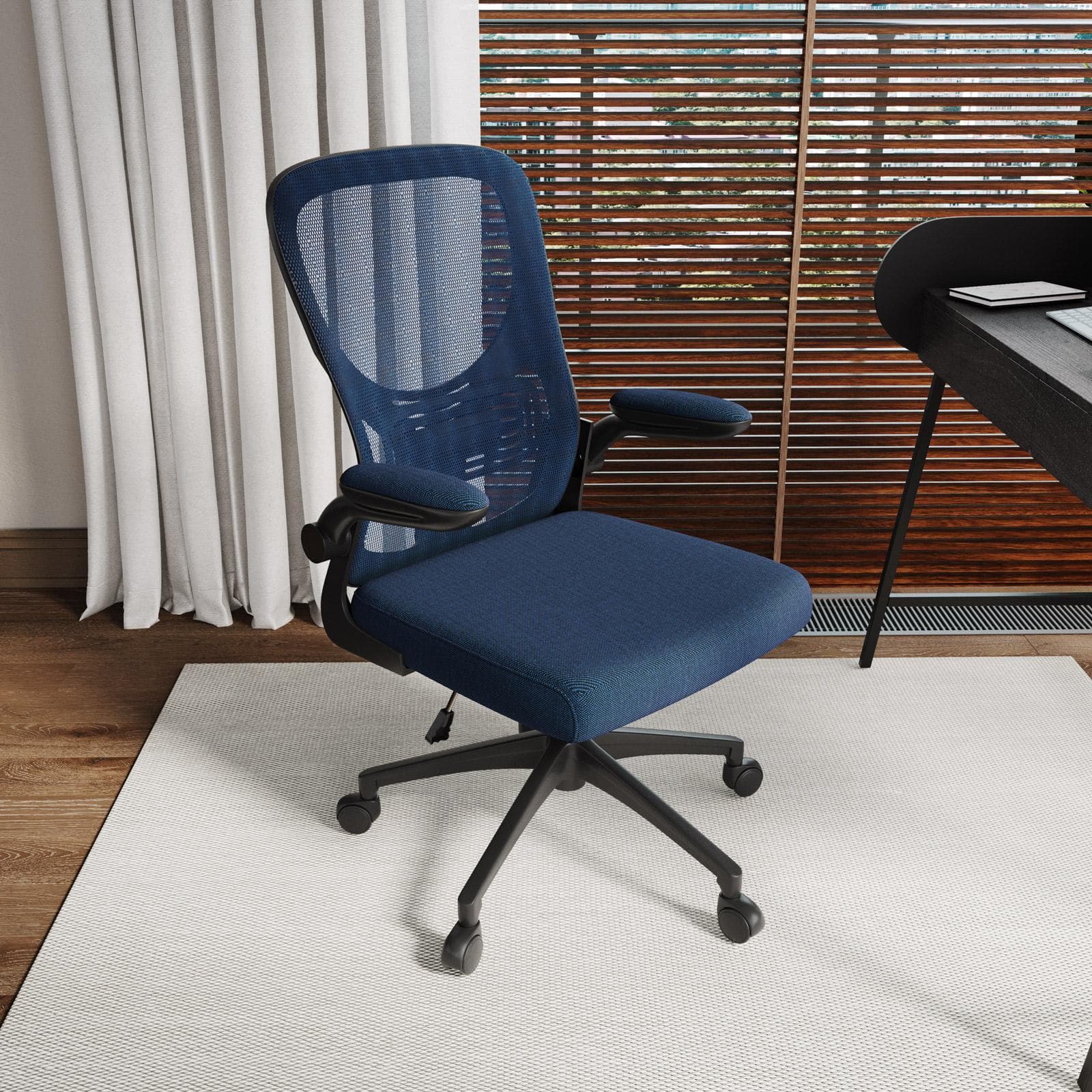 Poltrona da ufficio girevole in tessuto mesh blu scuro e schienale traspirante - Florentia