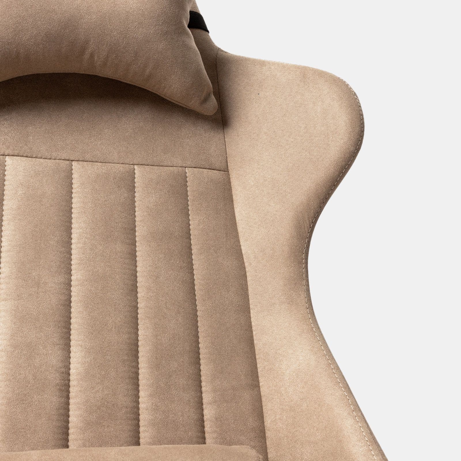 Poltrona da ufficio girevole in tessuto scamosciato beige con cuscino e poggiatesta removibili - Monday