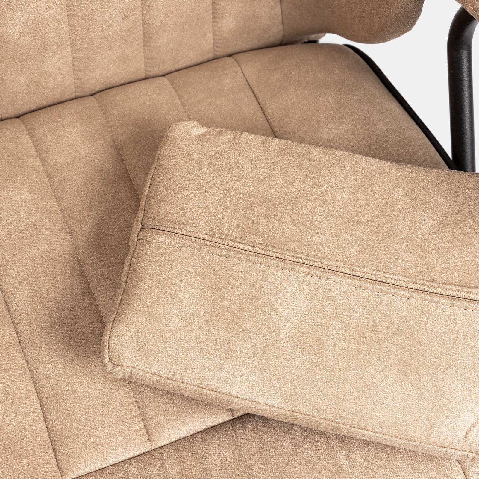 Poltrona da ufficio girevole in tessuto scamosciato beige con cuscino e poggiatesta removibili - Monday