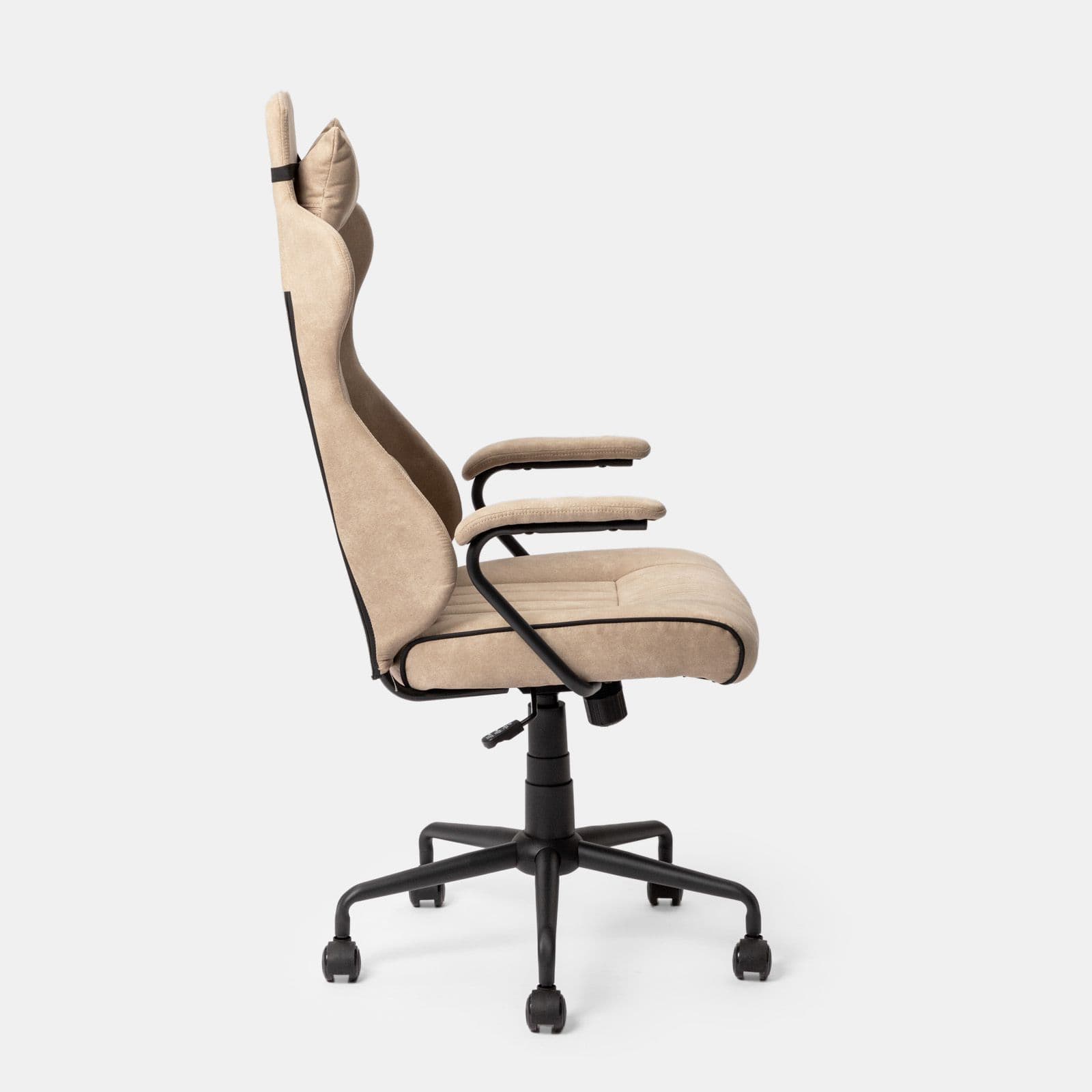 Poltrona da ufficio girevole in tessuto scamosciato beige con cuscino e poggiatesta removibili - Monday
