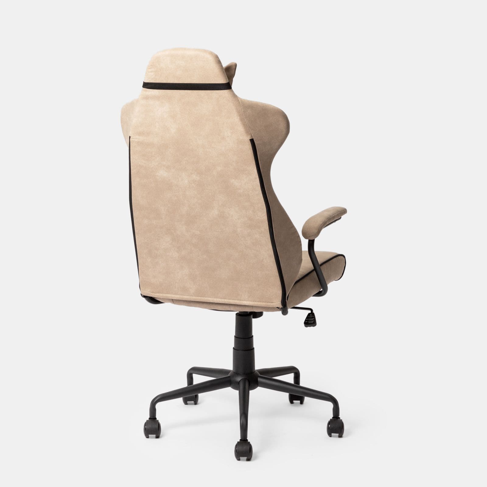 Poltrona da ufficio girevole in tessuto scamosciato beige con cuscino e poggiatesta removibili - Monday