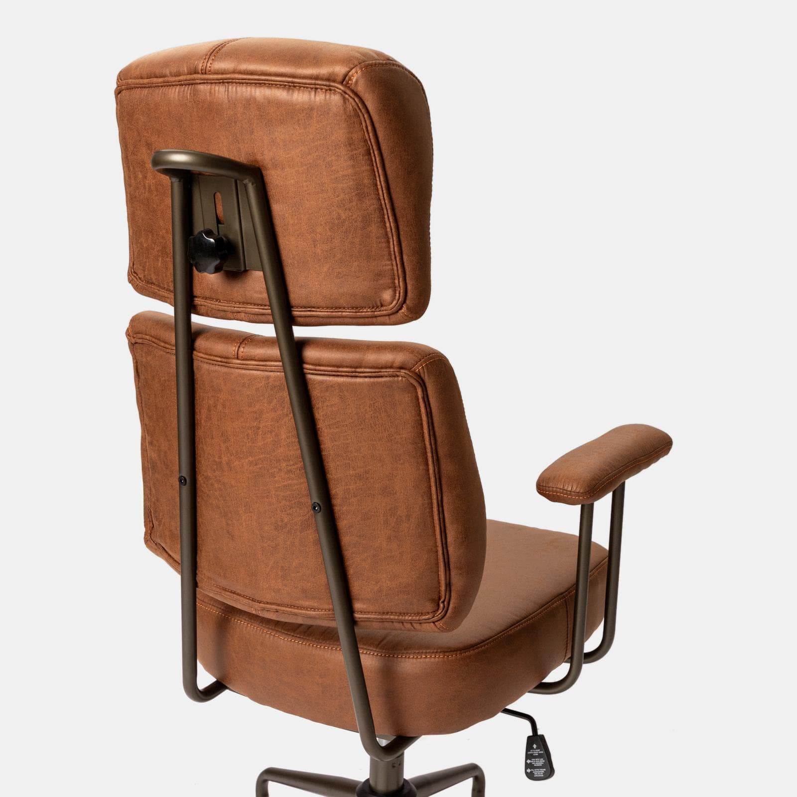 Poltrona da ufficio girevole in tessuto scamosciato cognac con struttura bronzo e poggiatesta regolabile - Istoria