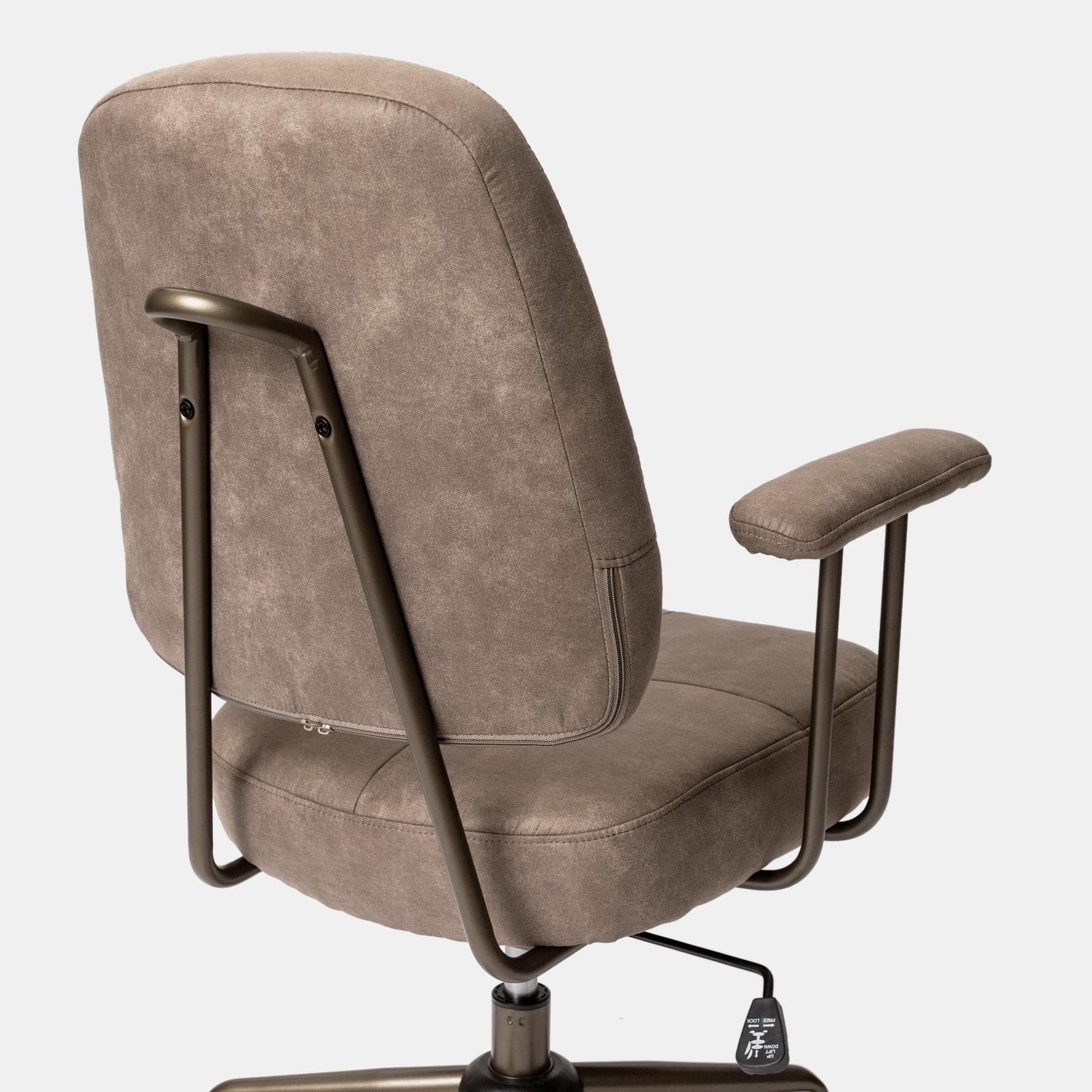 Poltrona girevole da ufficio in tessuto scamosciato tortora con base in bronzo satinato - Sirva
