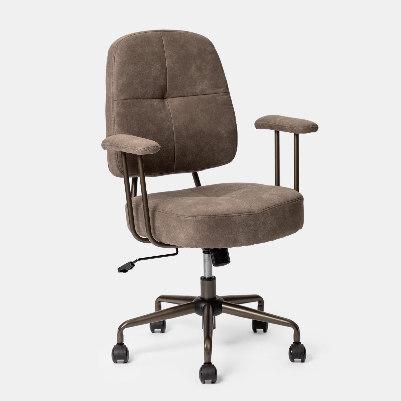Poltrona girevole da ufficio in tessuto scamosciato tortora con base in bronzo satinato - Sirva
