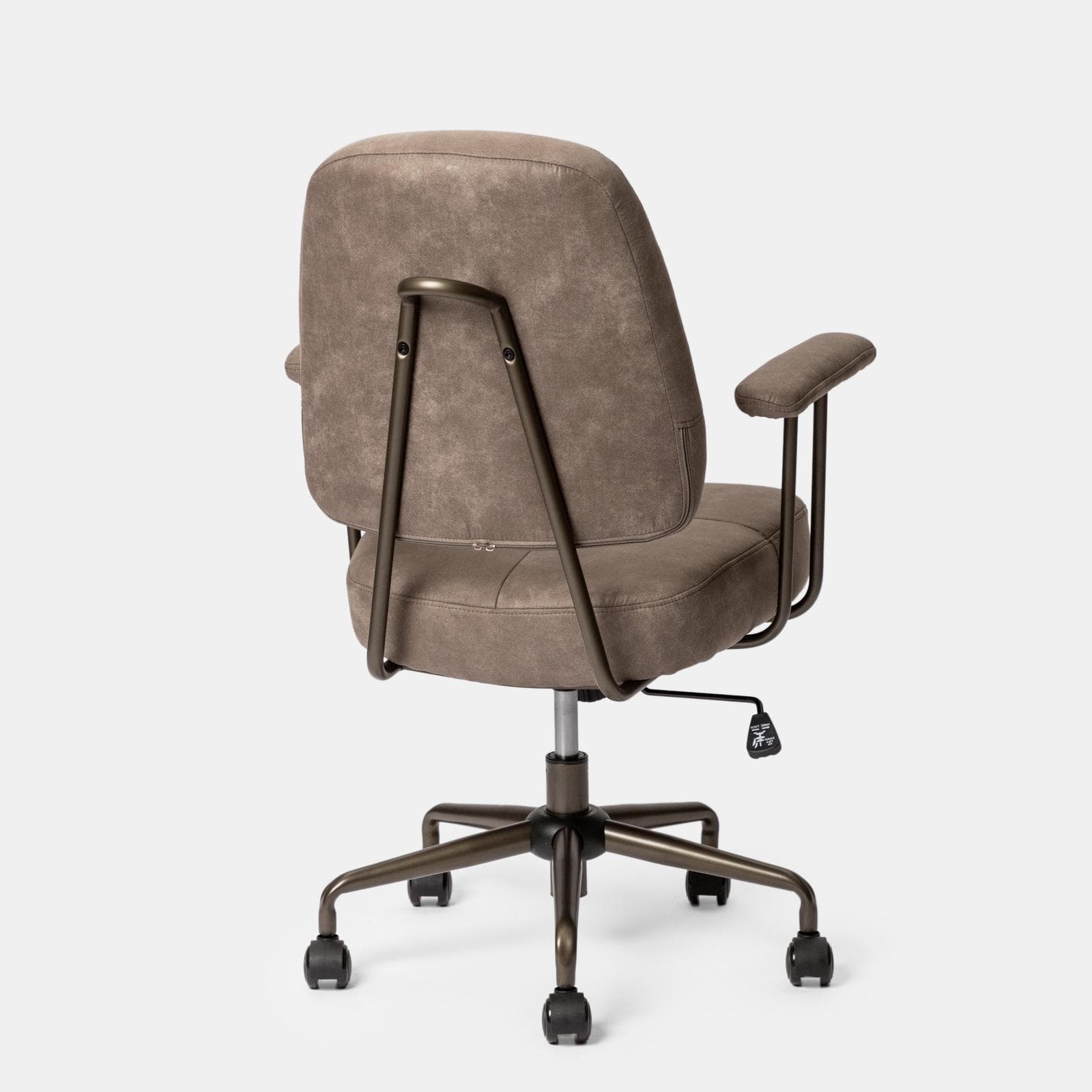 Poltrona girevole da ufficio in tessuto scamosciato tortora con base in bronzo satinato - Sirva