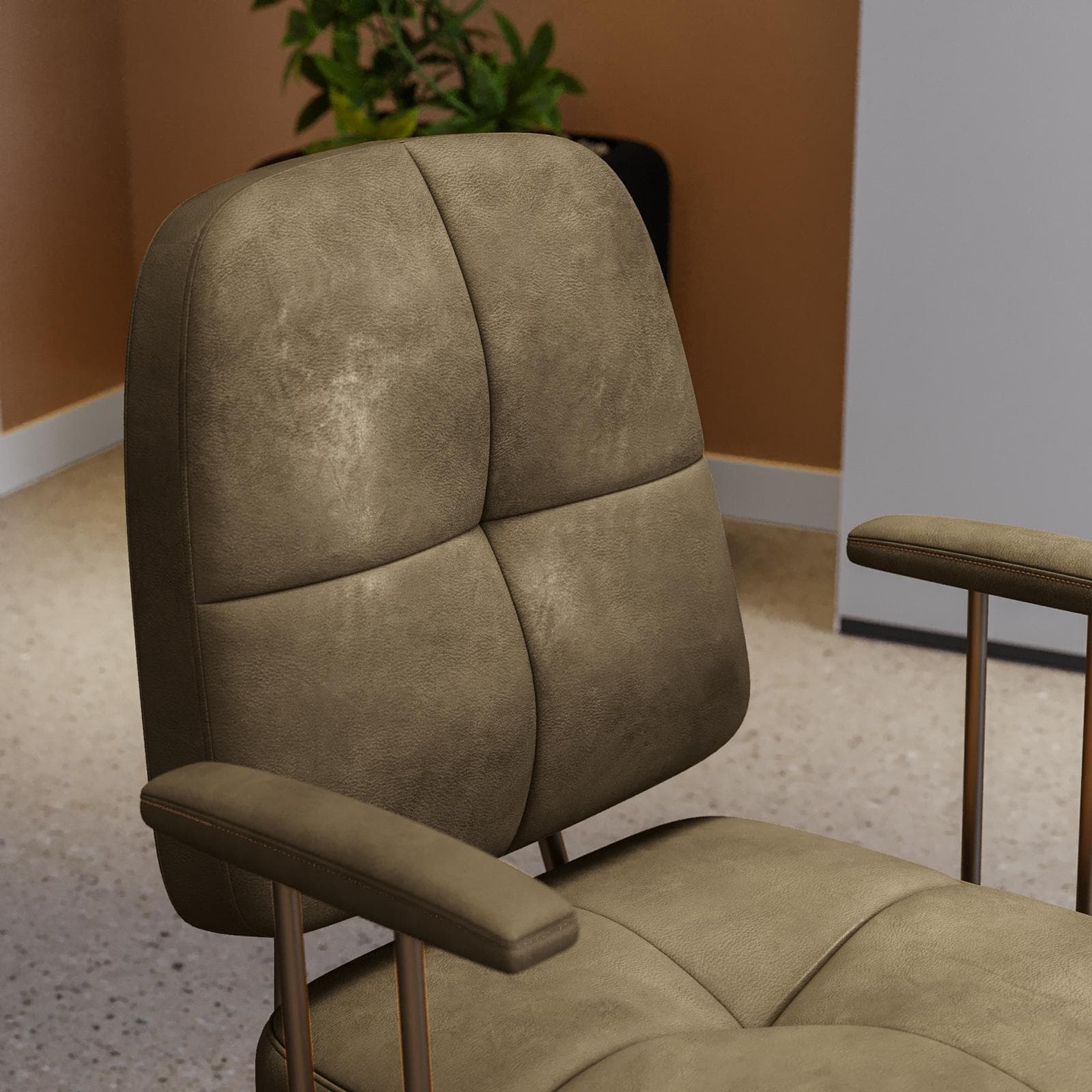 Poltrona girevole da ufficio in tessuto scamosciato verde scuro con base in bronzo satinato - Sirva