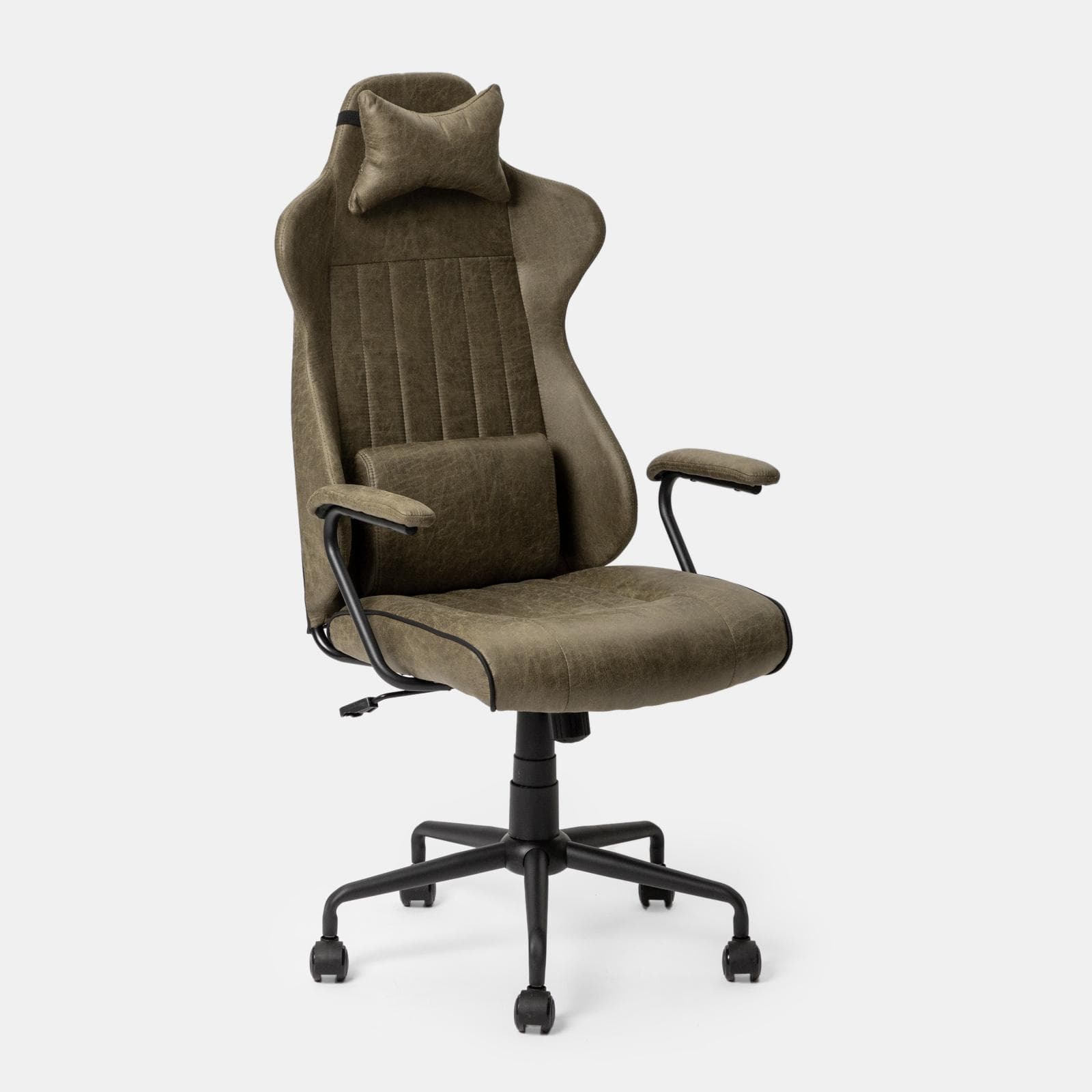 Poltrona da ufficio girevole in tessuto scamosciato verde scuro con cuscino e poggiatesta removibili - Monday