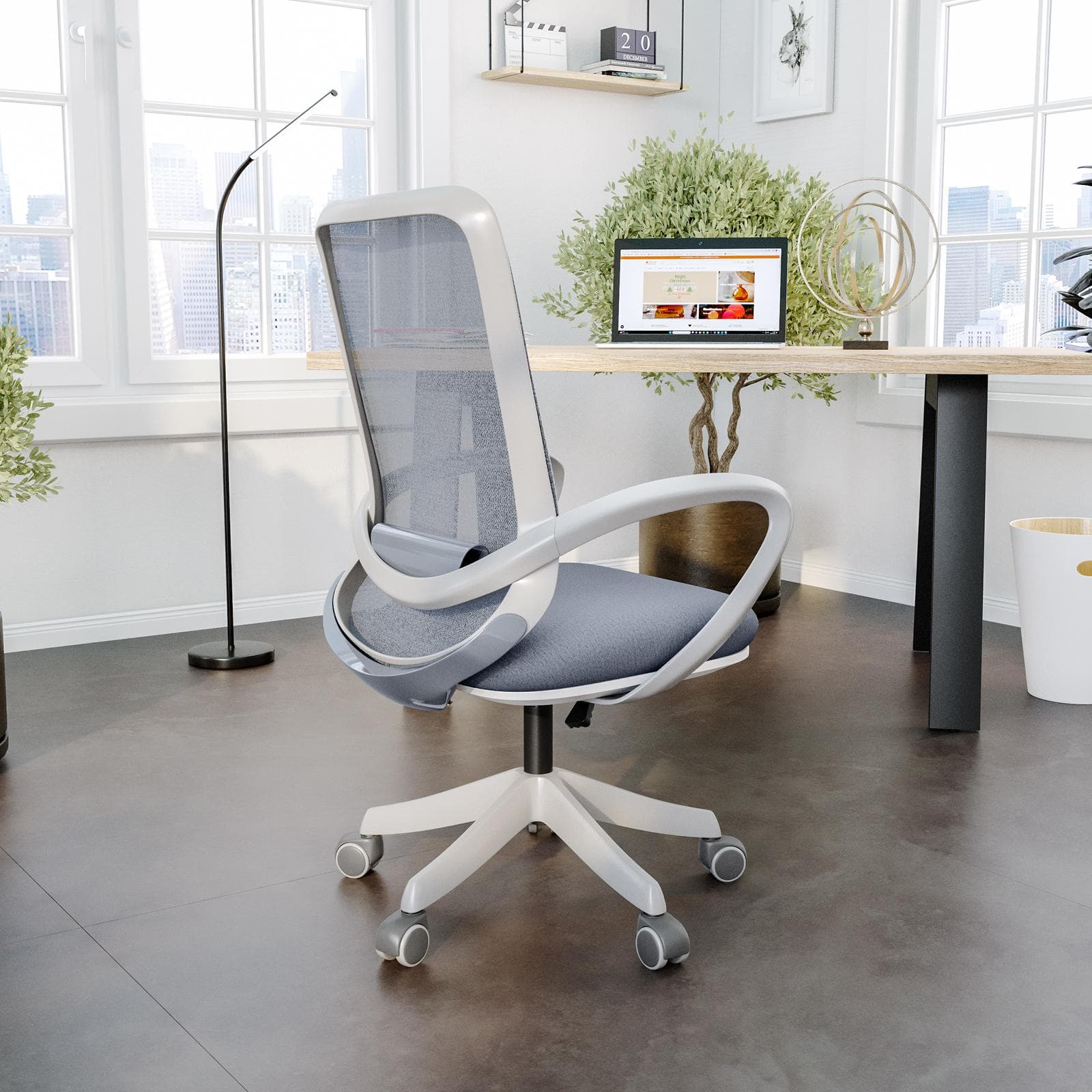 Poltrona da ufficio in tessuto mesh grigio con braccioli - Orbitale