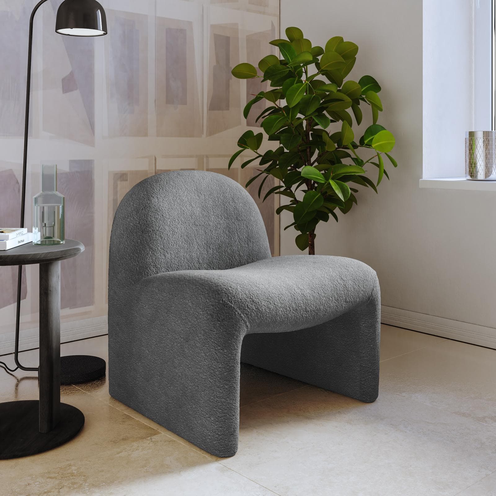 Poltrona dal design moderno in bouclé carta da zucchero - Niklam