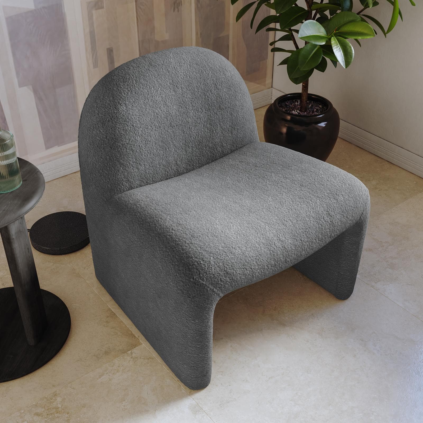 Poltrona dal design moderno in bouclé carta da zucchero - Niklam