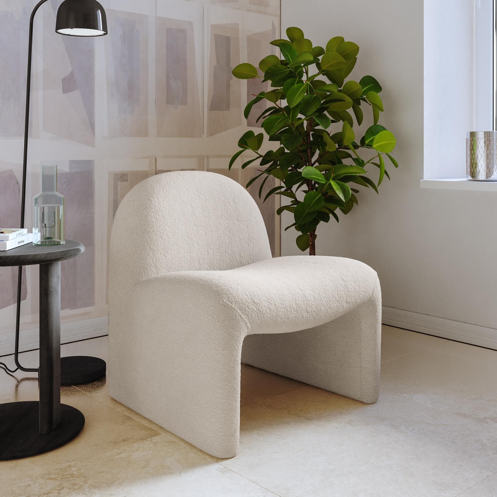 Poltrona dal design moderno in bouclé crema - Niklam
