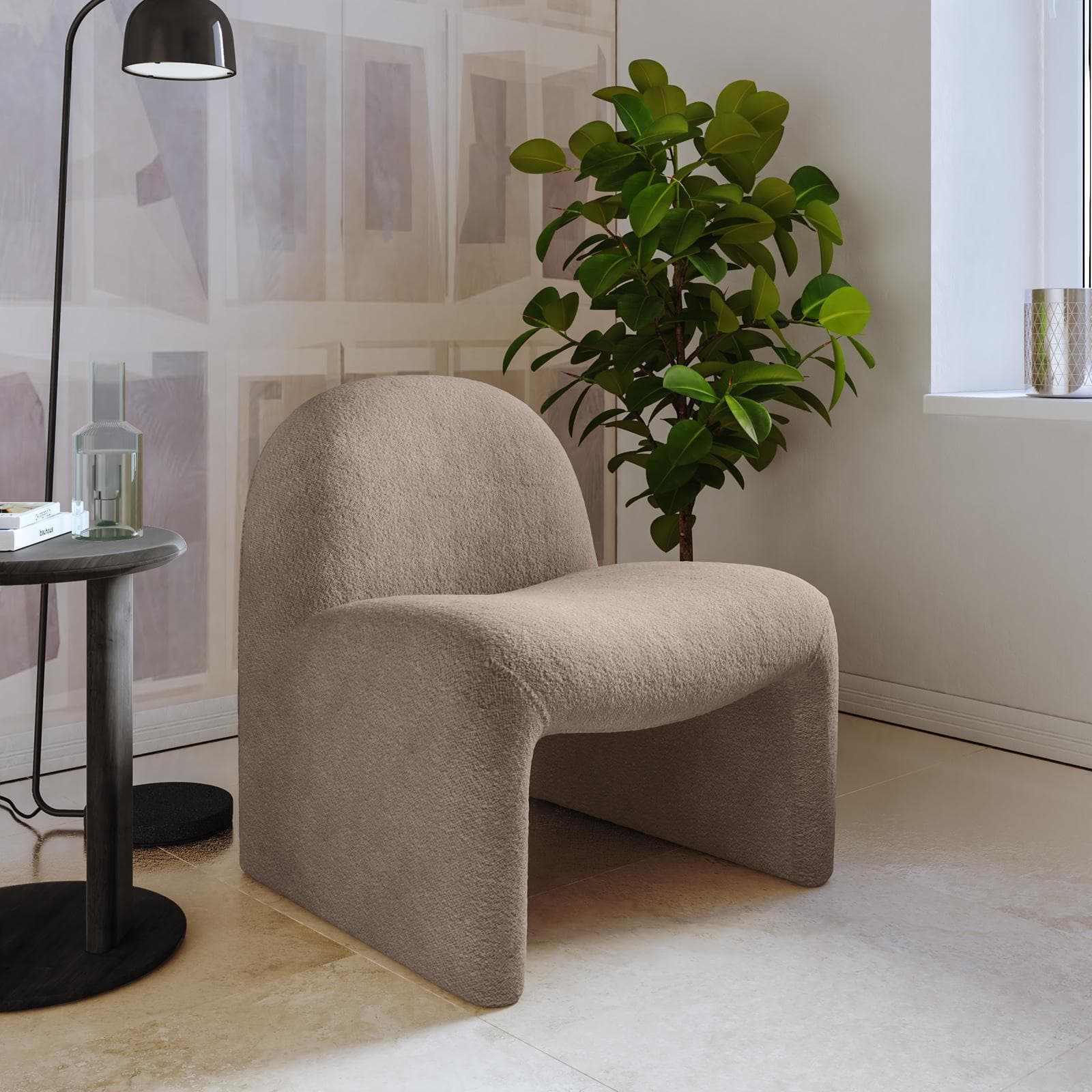 Poltrona dal design moderno in bouclé tortora - Niklam