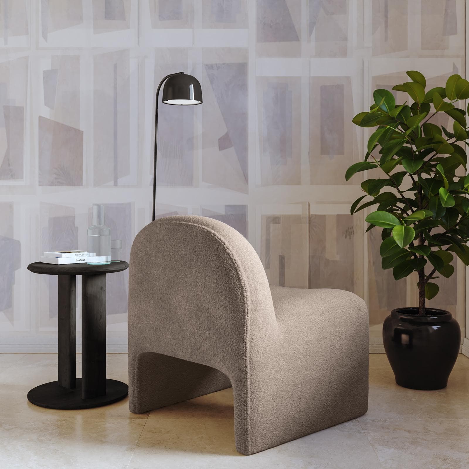 Poltrona dal design moderno in bouclé tortora - Niklam