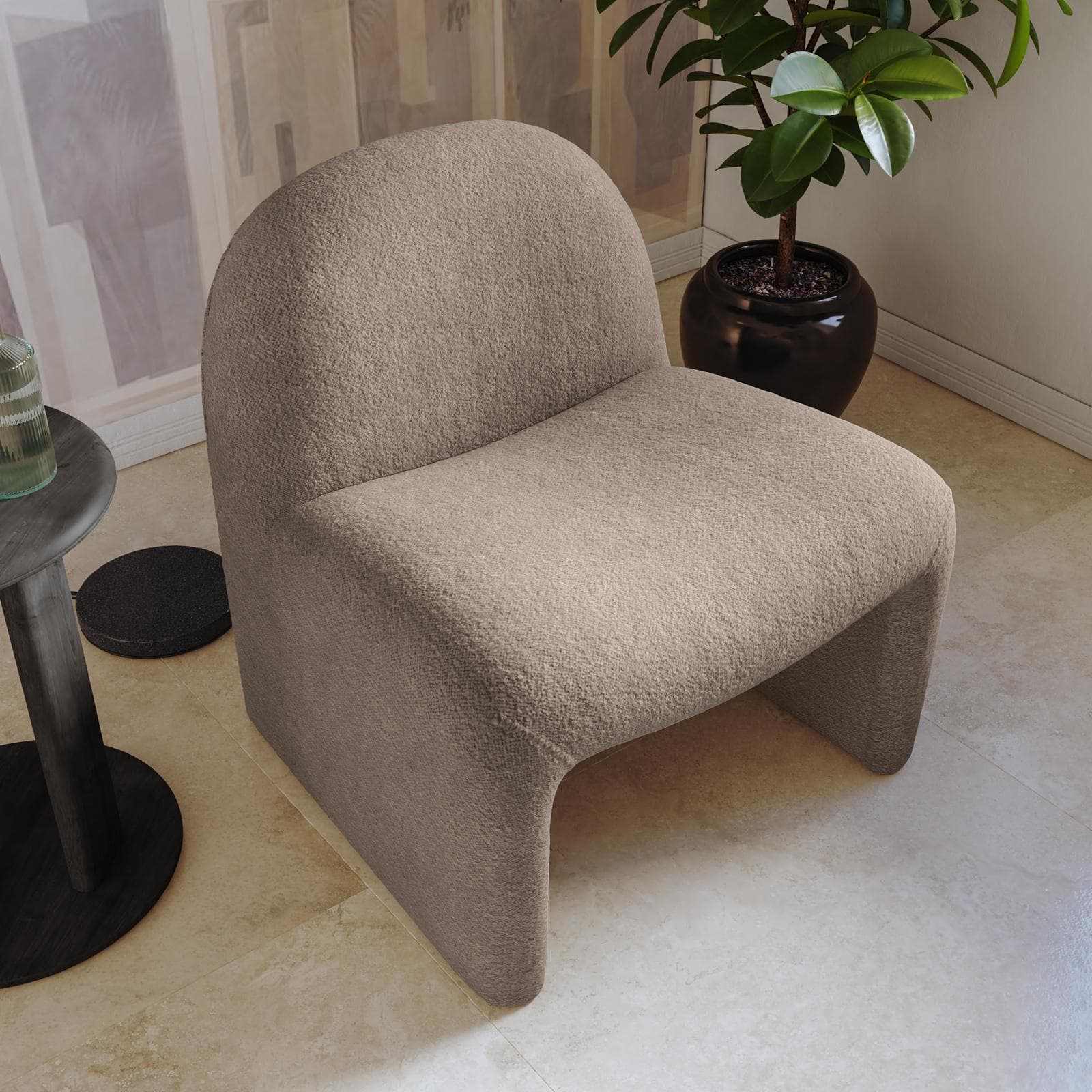 Poltrona dal design moderno in bouclé tortora - Niklam