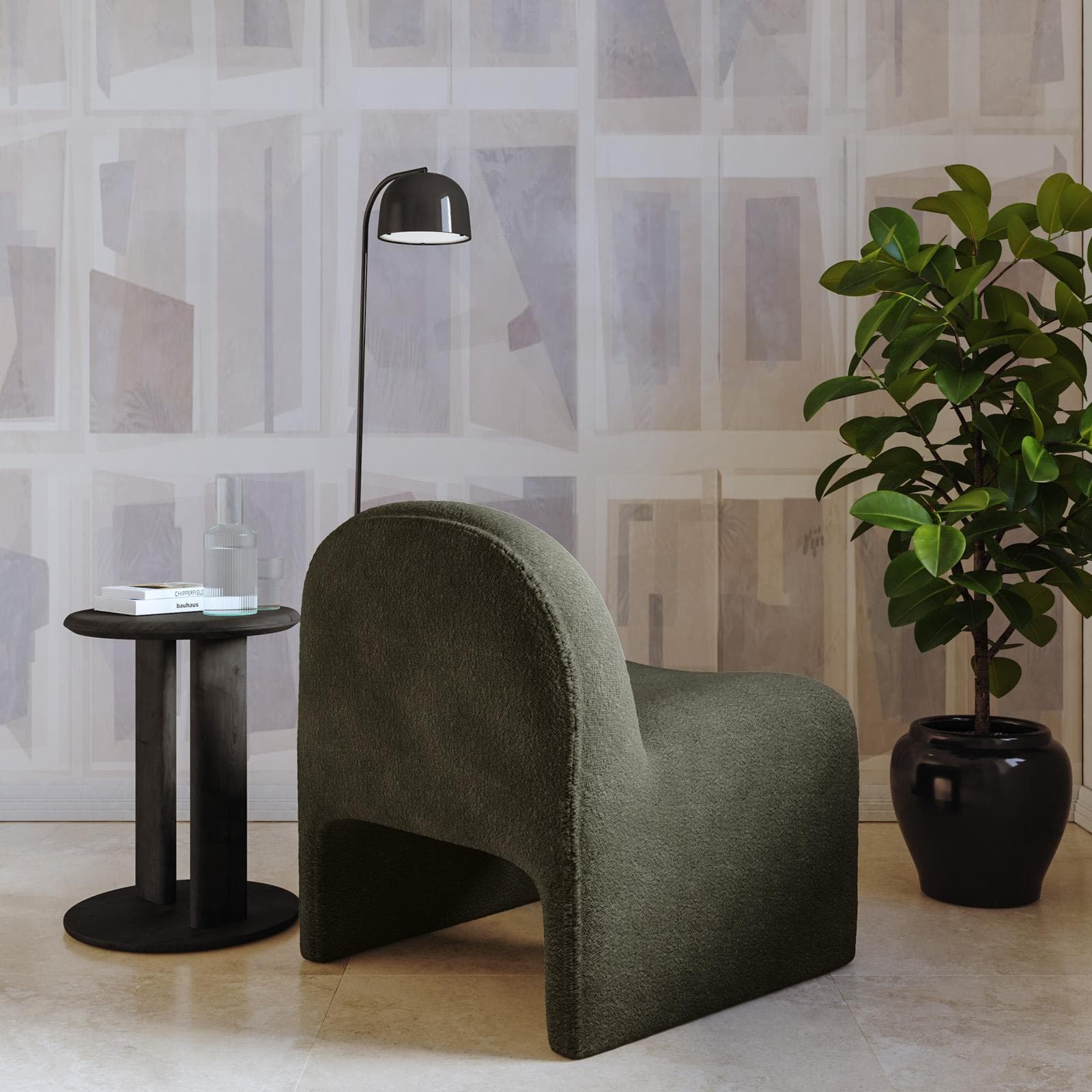 Poltrona dal design moderno in bouclé verde scuro - Niklam