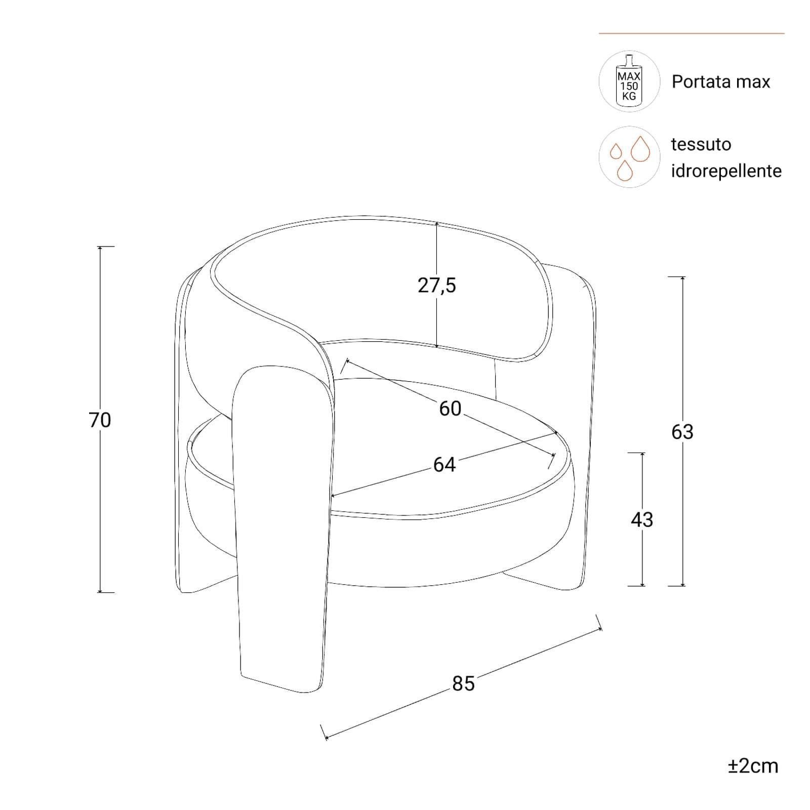Poltrona design moderno in tessuto effetto maglia antracite - Vivian