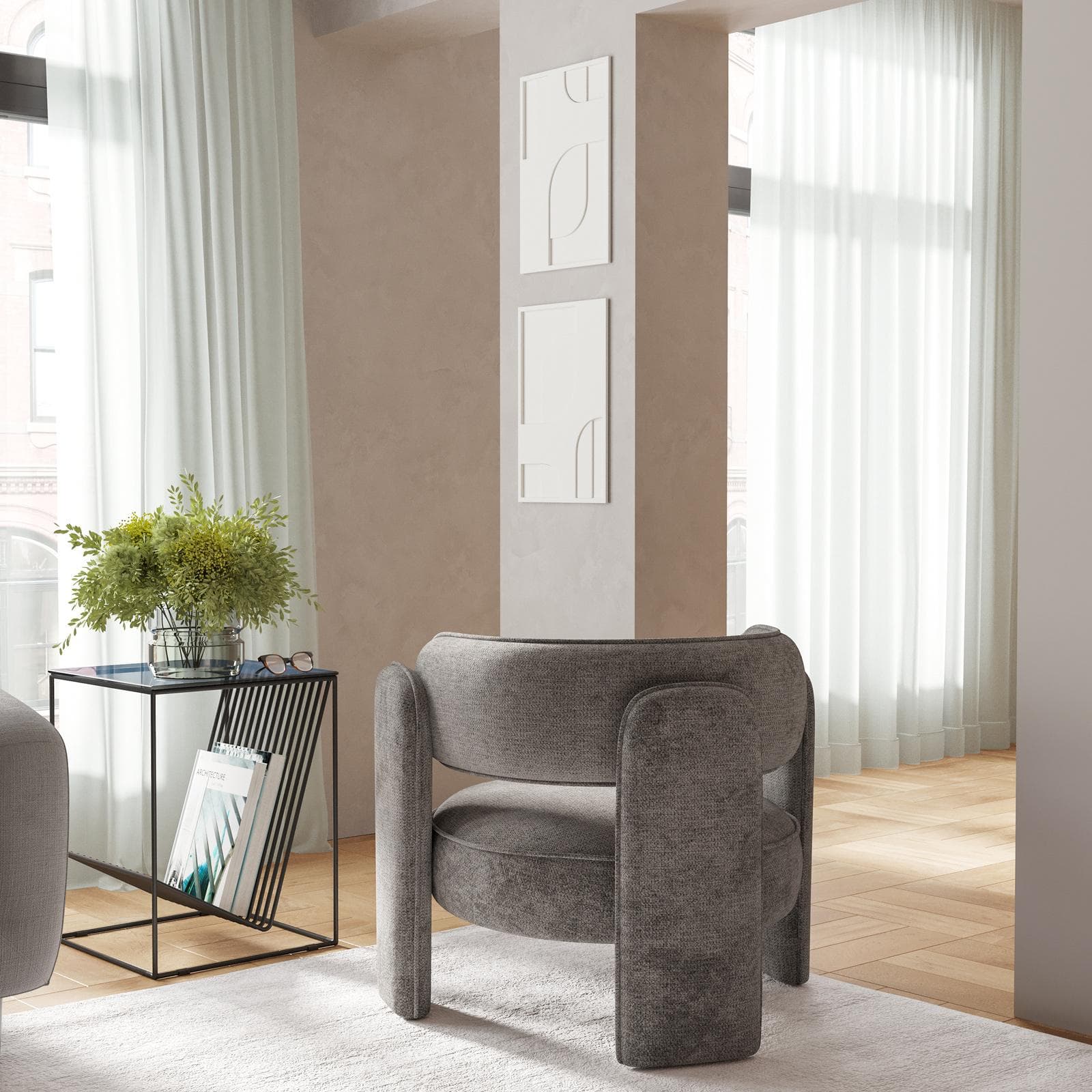 Poltrona design moderno in tessuto effetto maglia antracite - Vivian