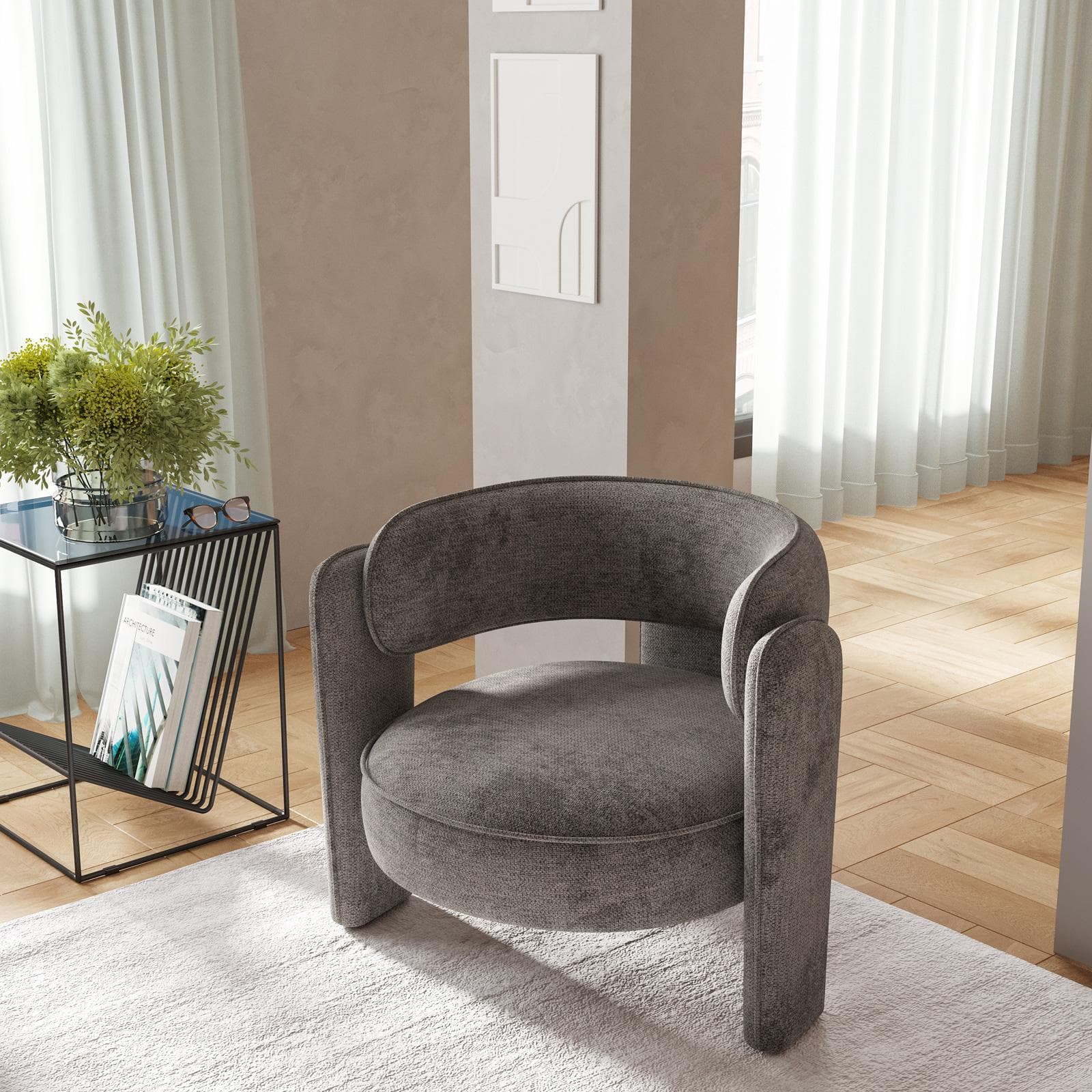 Poltrona design moderno in tessuto effetto maglia antracite - Vivian