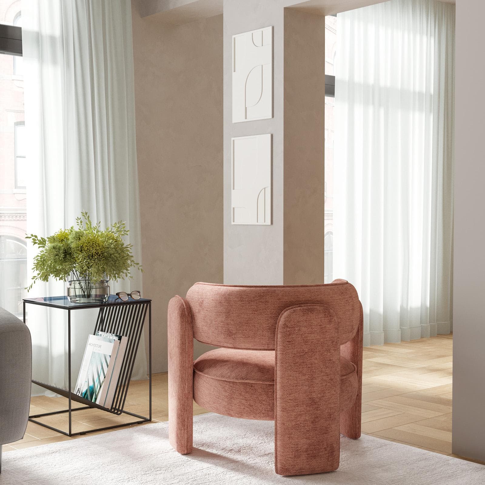 Poltrona design moderno in tessuto effetto maglia terracotta - Vivian