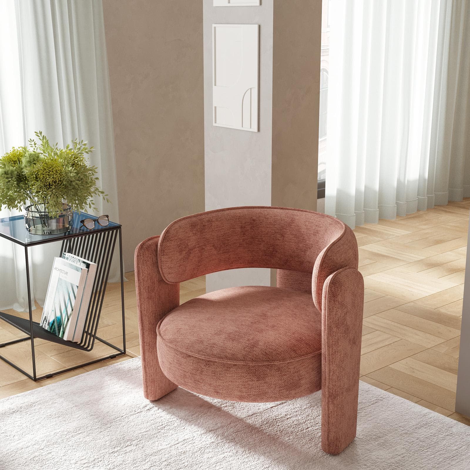 Poltrona design moderno in tessuto effetto maglia terracotta - Vivian