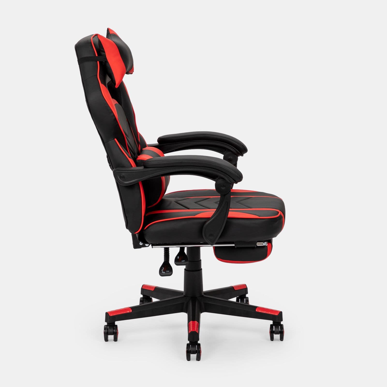 Poltrona da gaming girevole in similpelle nera e rossa con schienale reclinabile e poggiapiedi - Spacex
