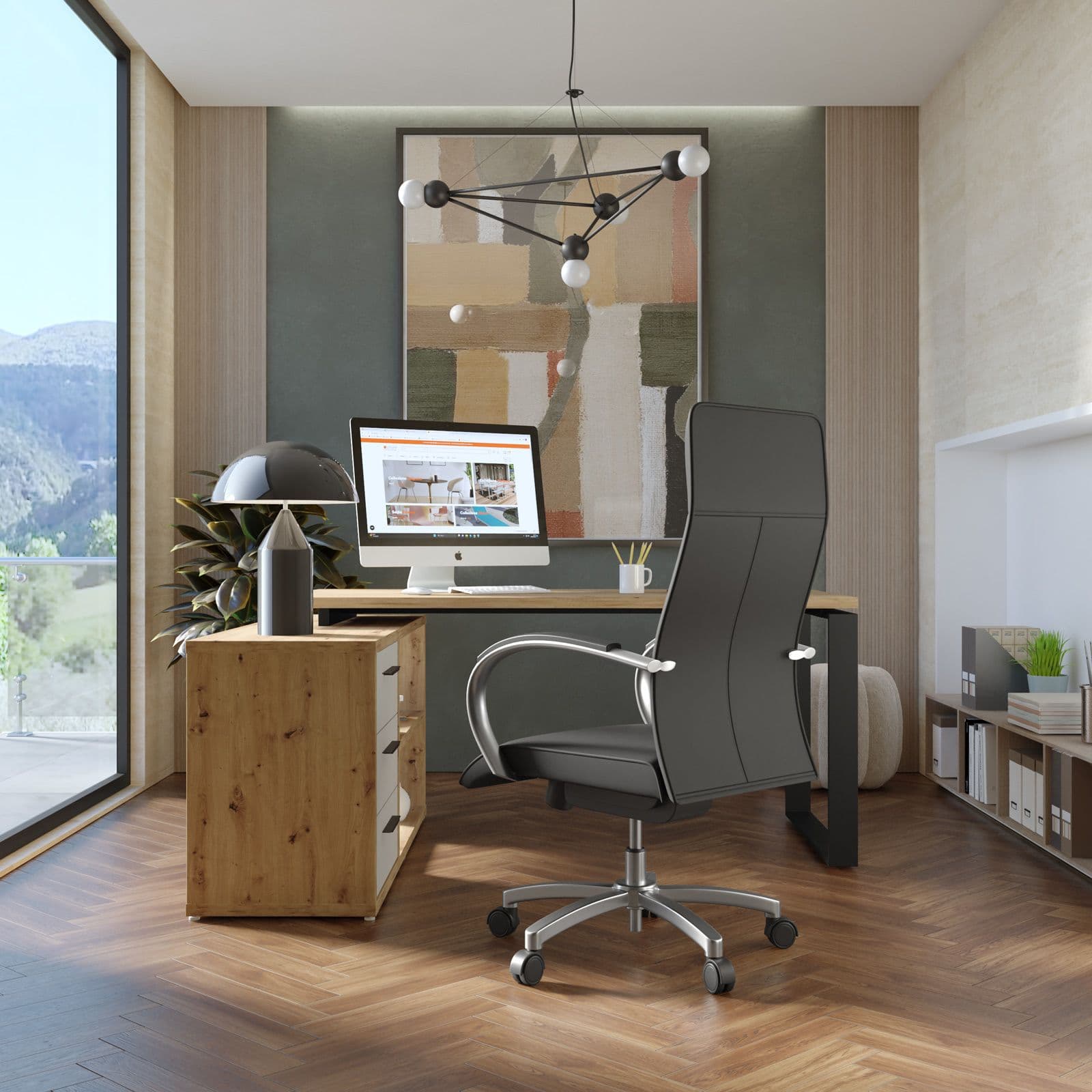 Poltrona girevole da ufficio in similpelle grigio scuro con struttura cromo - Flowy