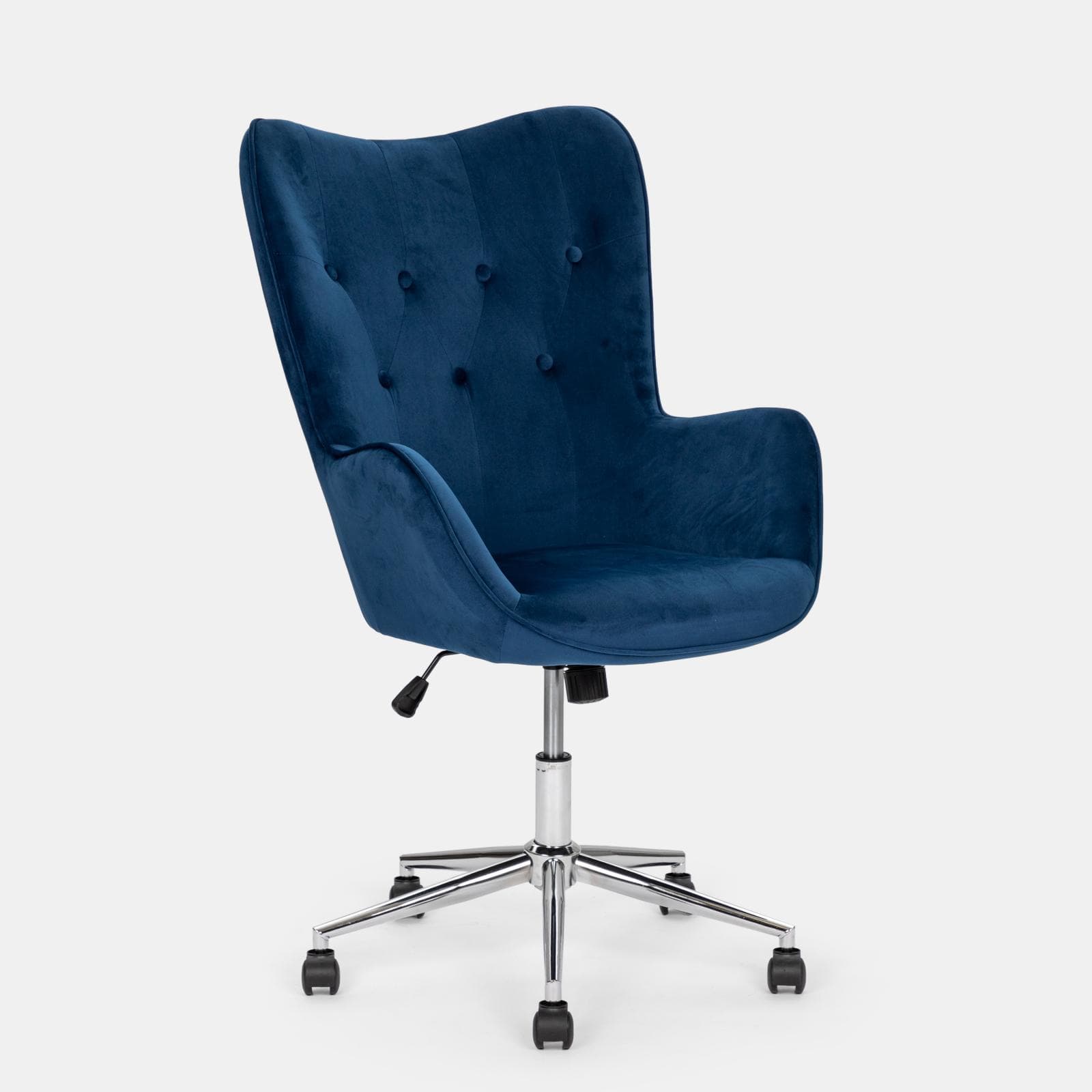 Poltrona da ufficio girevole imbottita in velluto trapuntato blu e base cromo - Sfinge Roller