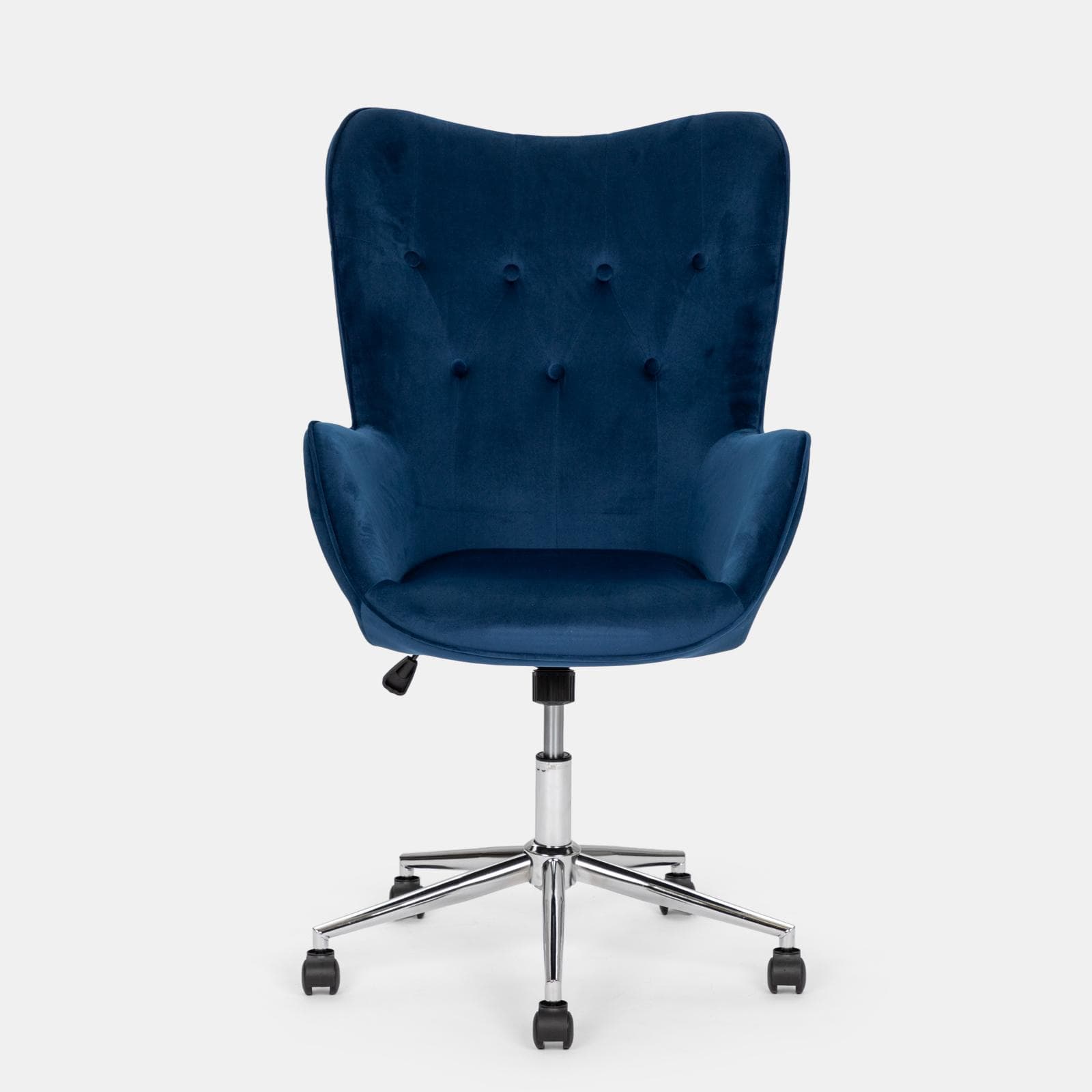 Poltrona da ufficio girevole imbottita in velluto trapuntato blu e base cromo - Sfinge Roller
