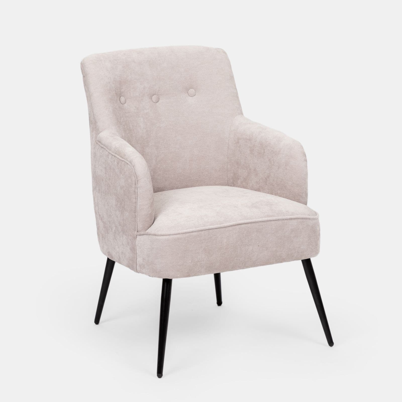 Poltrona imbottita in ciniglia beige con gambe nere - Ferry