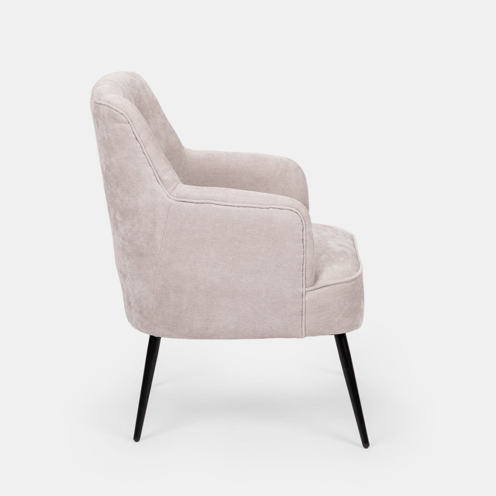 Poltrona imbottita in ciniglia beige con gambe nere - Ferry