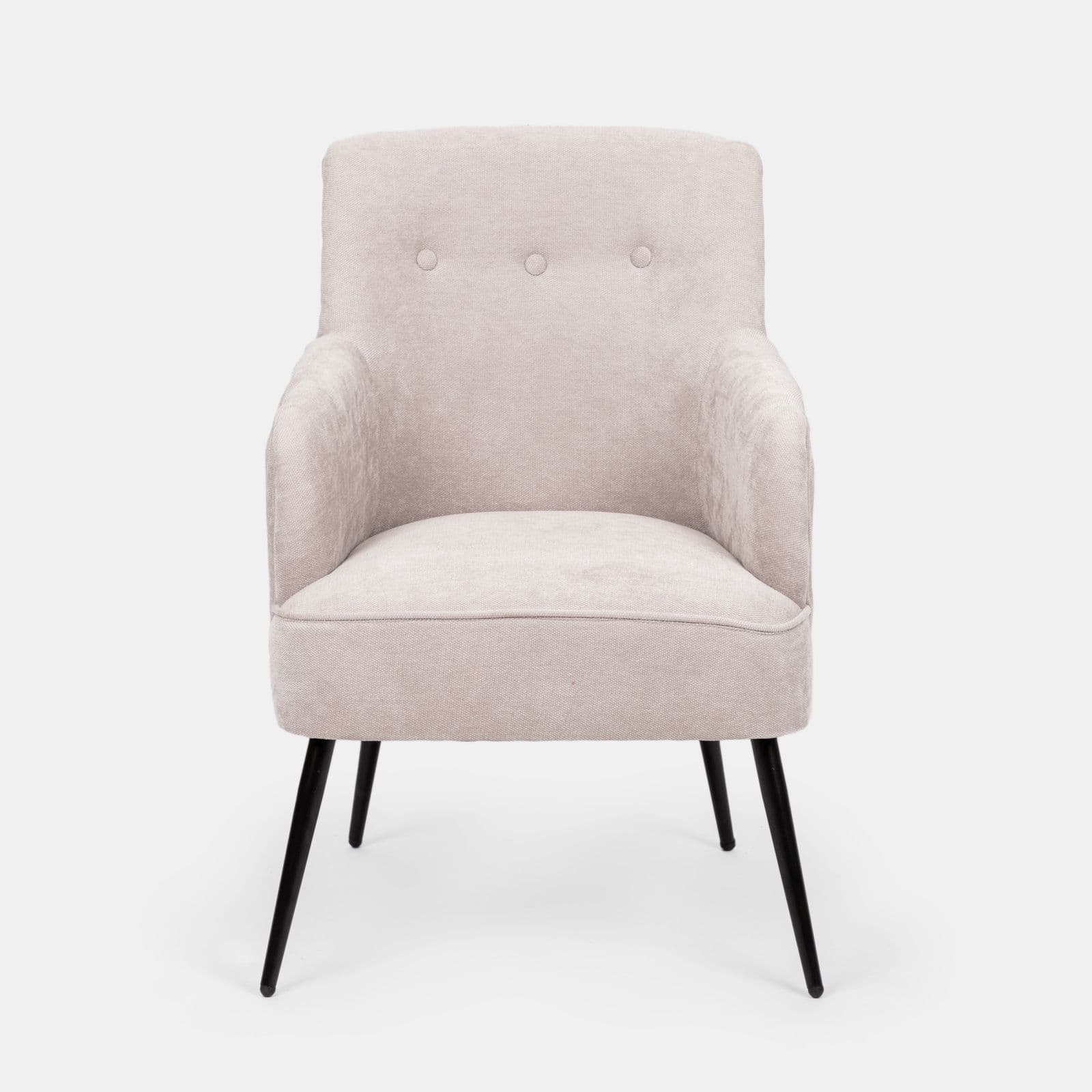 Poltrona imbottita in ciniglia beige con gambe nere - Ferry