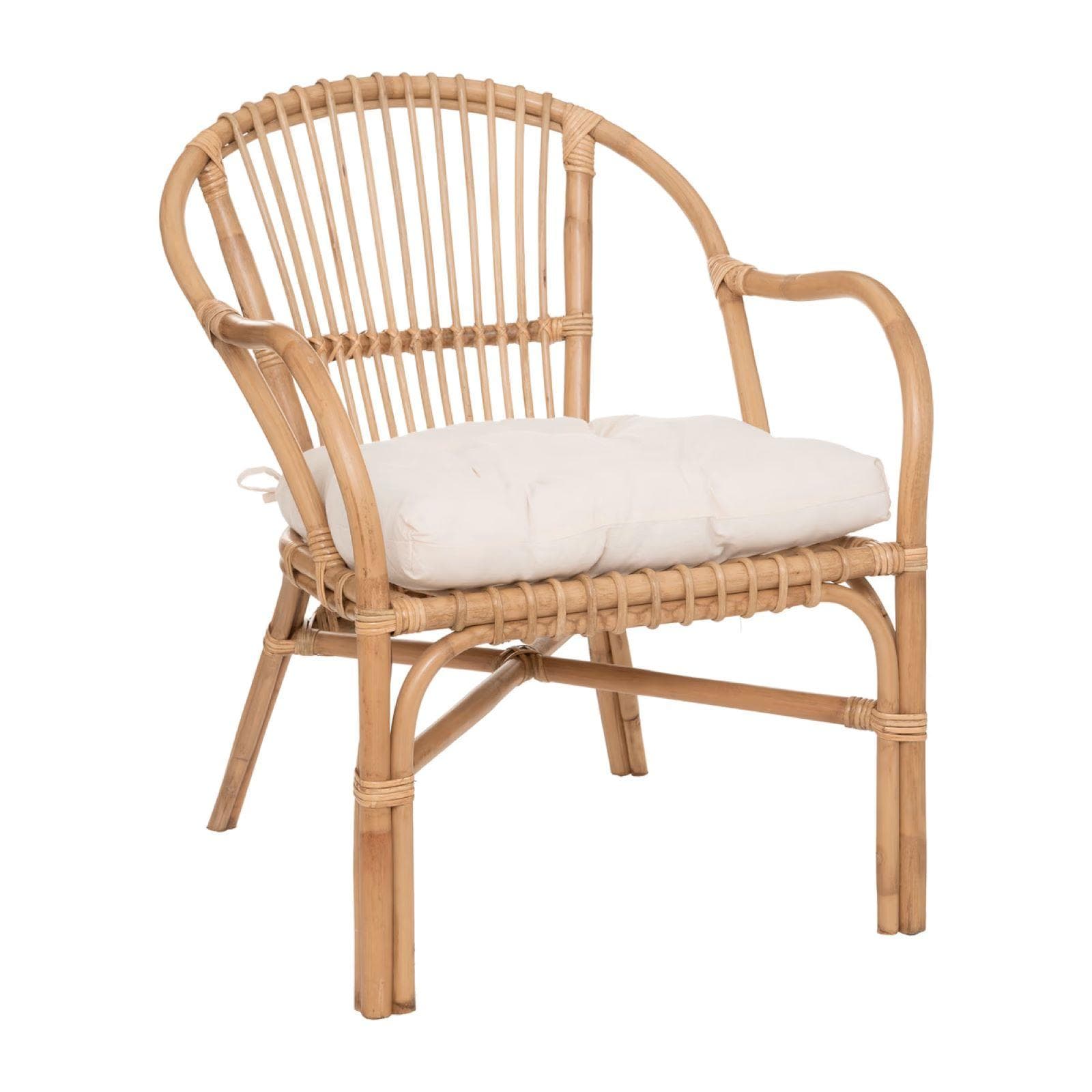 Poltrona in rattan naturale e cuscino in cotone bianco - Reca