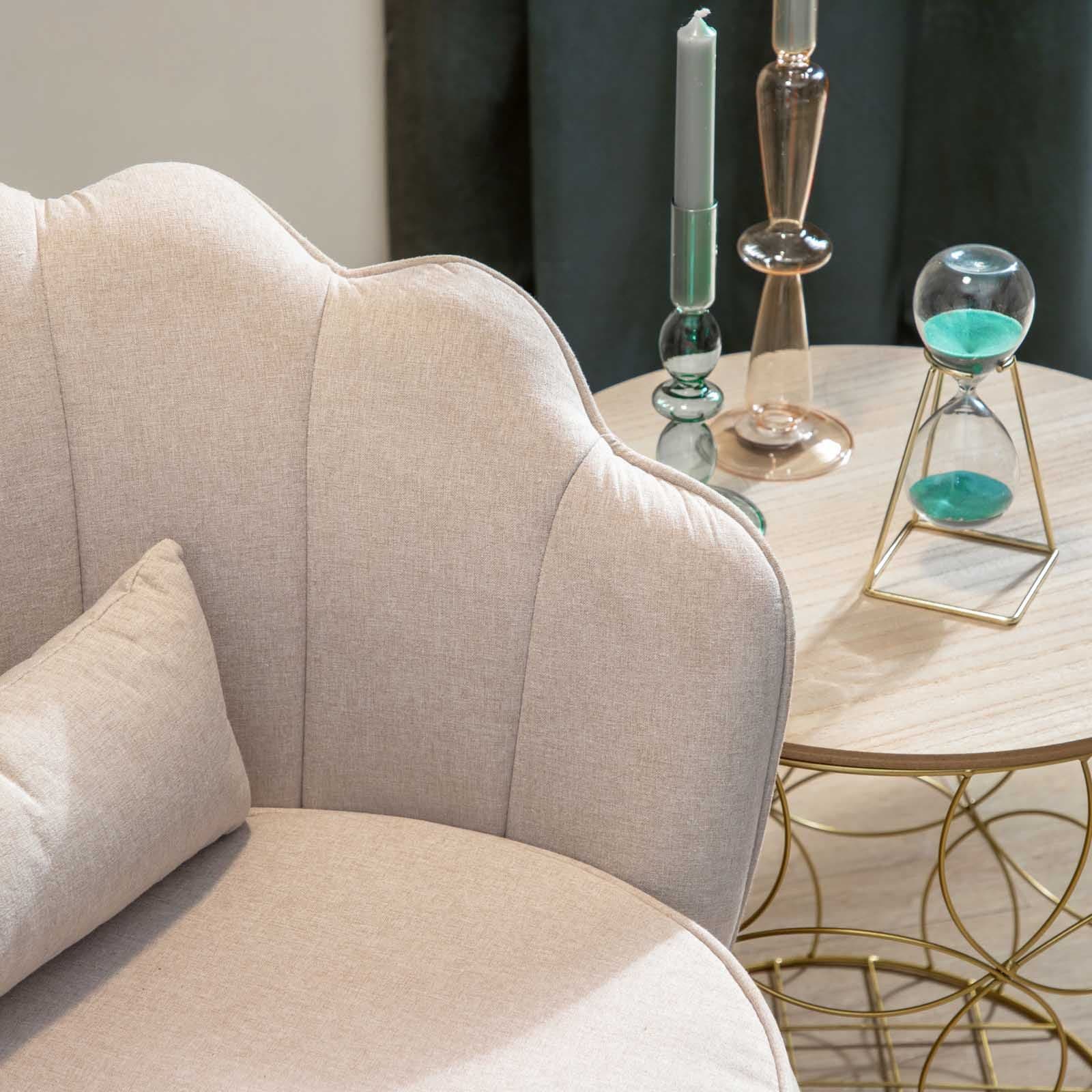 Poltrona in tessuto beige con gambe oro - Oden