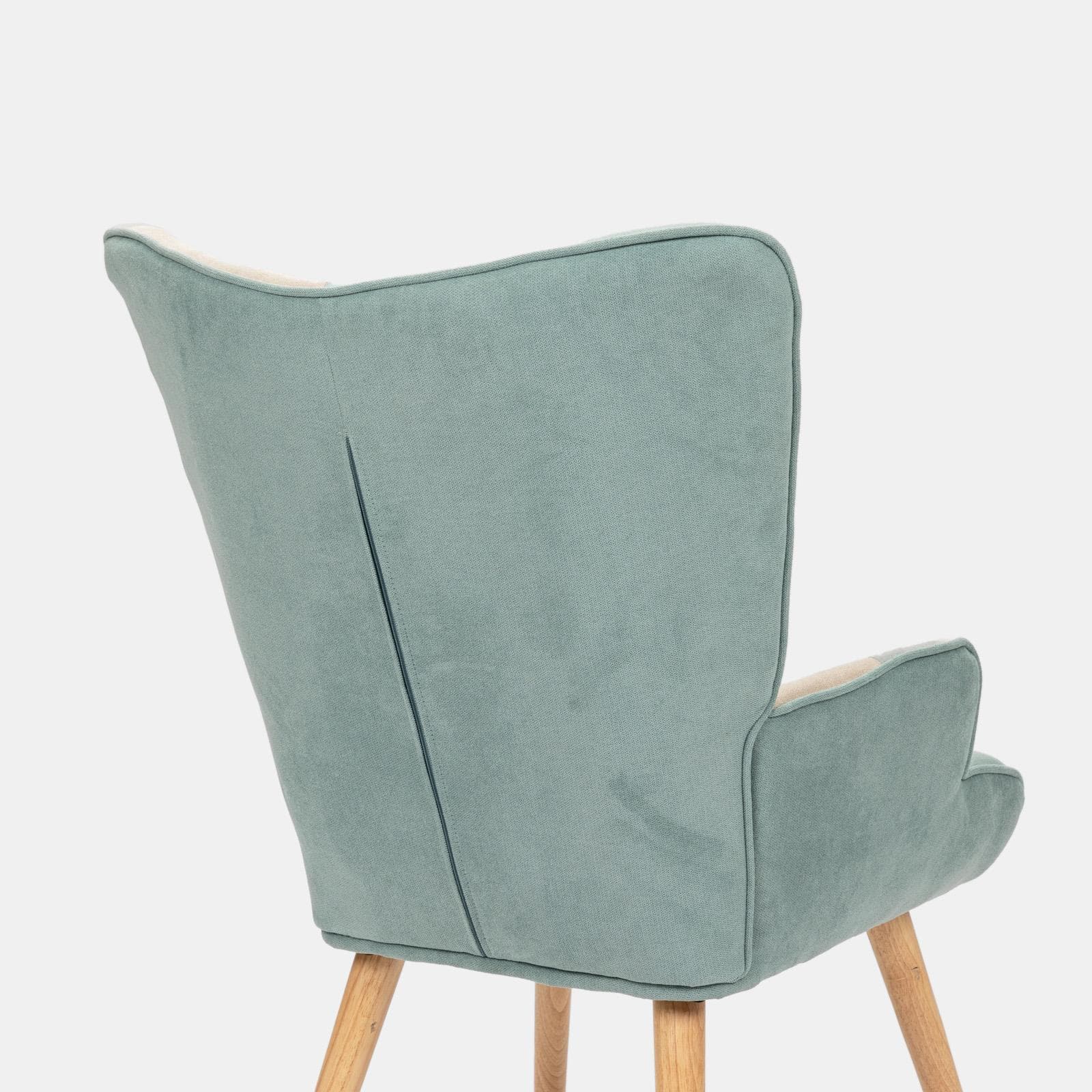 Poltrona scandinava in tessuto patchwork multicolor celeste con poggiapiedi - Copenaghen