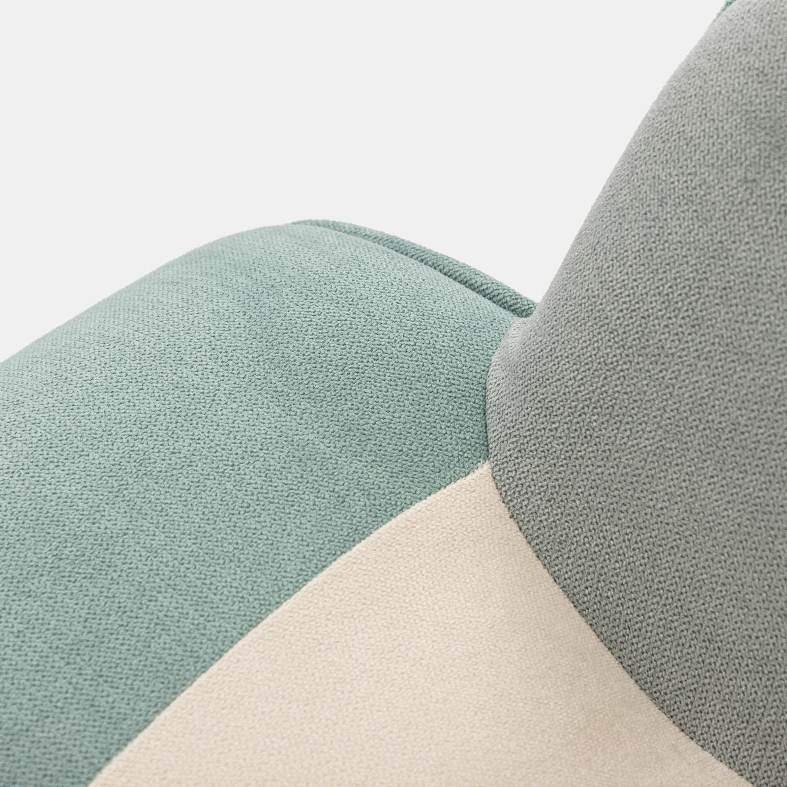 Poltrona scandinava in tessuto patchwork multicolor celeste con poggiapiedi - Copenaghen
