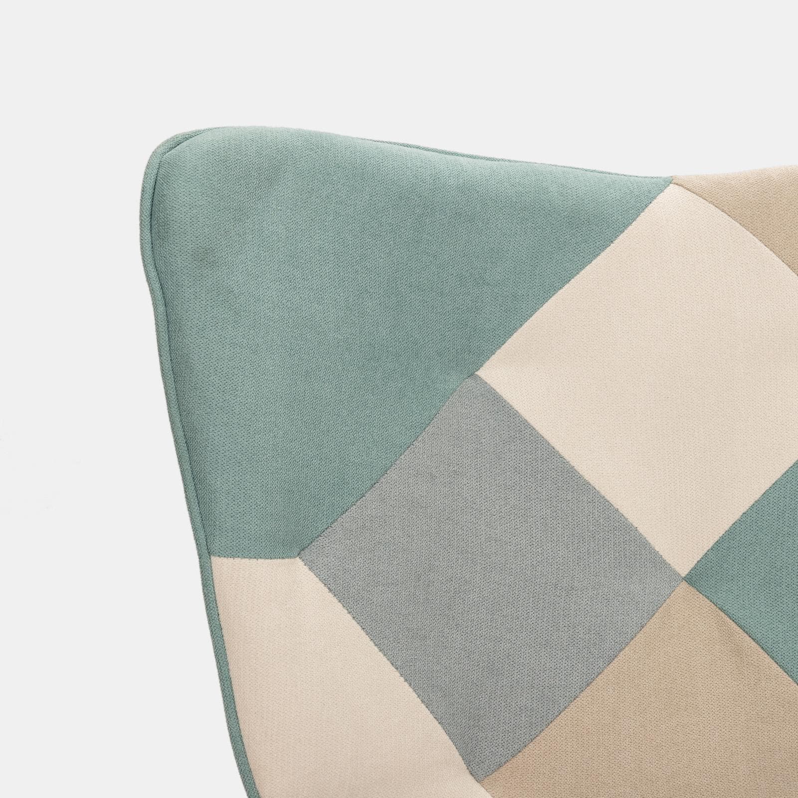 Poltrona scandinava in tessuto patchwork multicolor celeste con poggiapiedi - Copenaghen