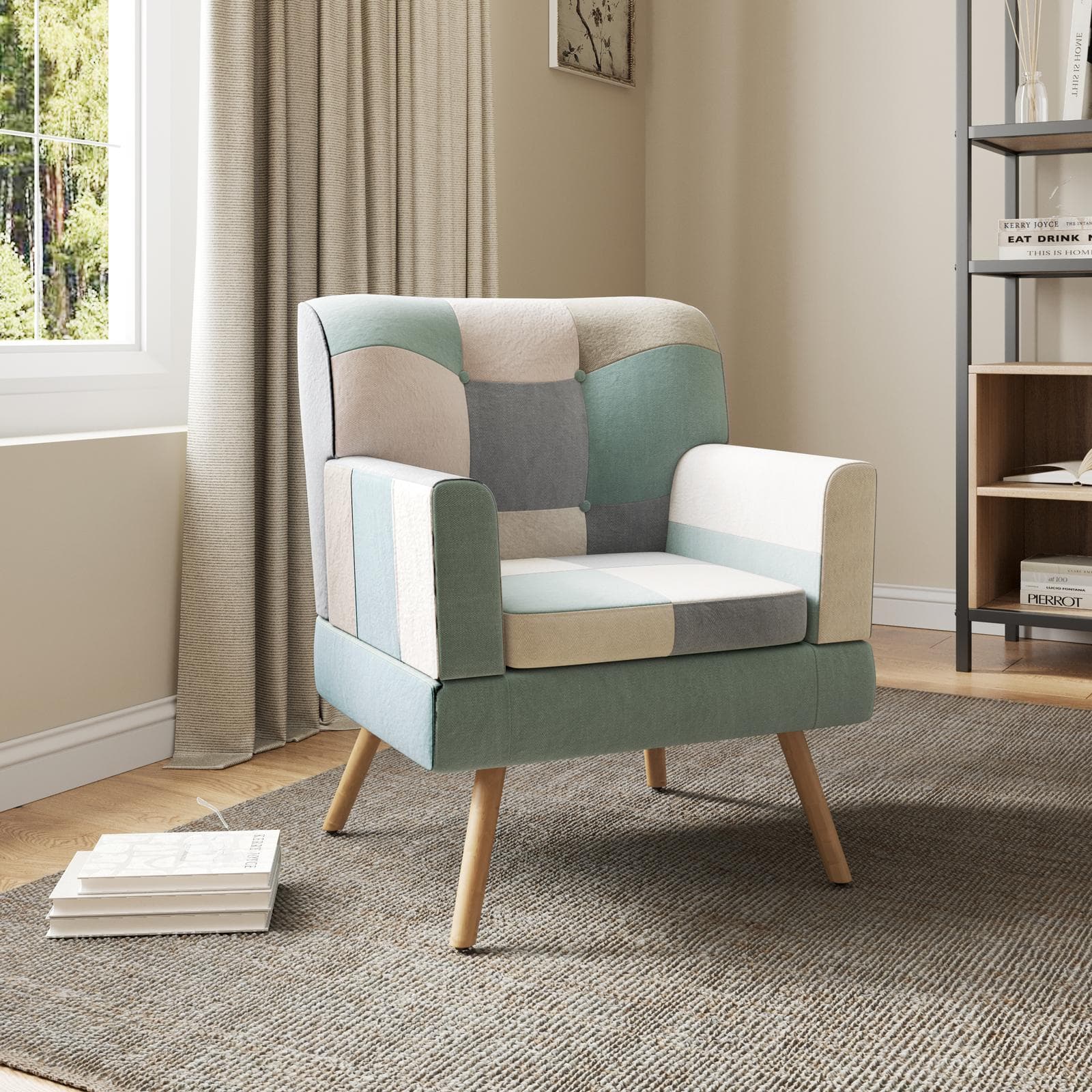 Poltrona scandinava in tessuto patchwork multicolor celeste - Copenaghen
