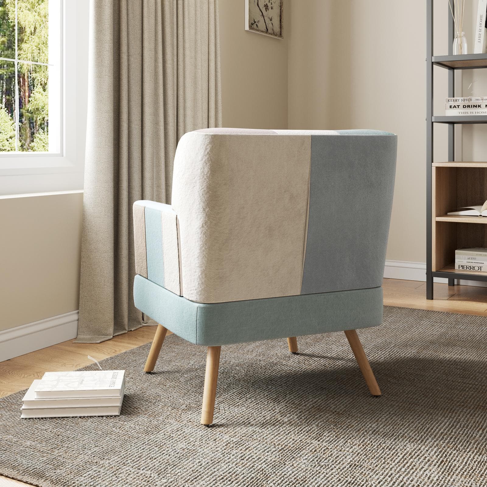 Poltrona scandinava in tessuto patchwork multicolor celeste - Copenaghen