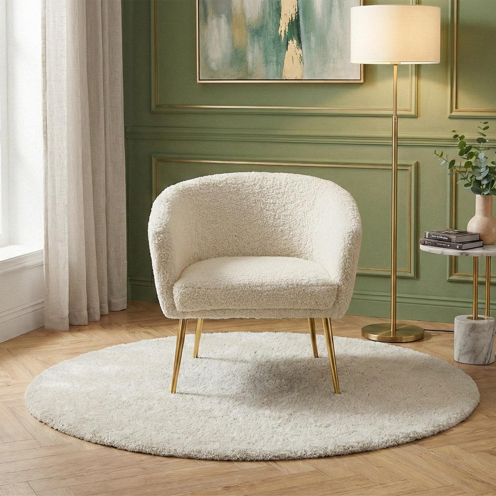 Poltrona in tessuto teddy con gambe finitura oro - Elody