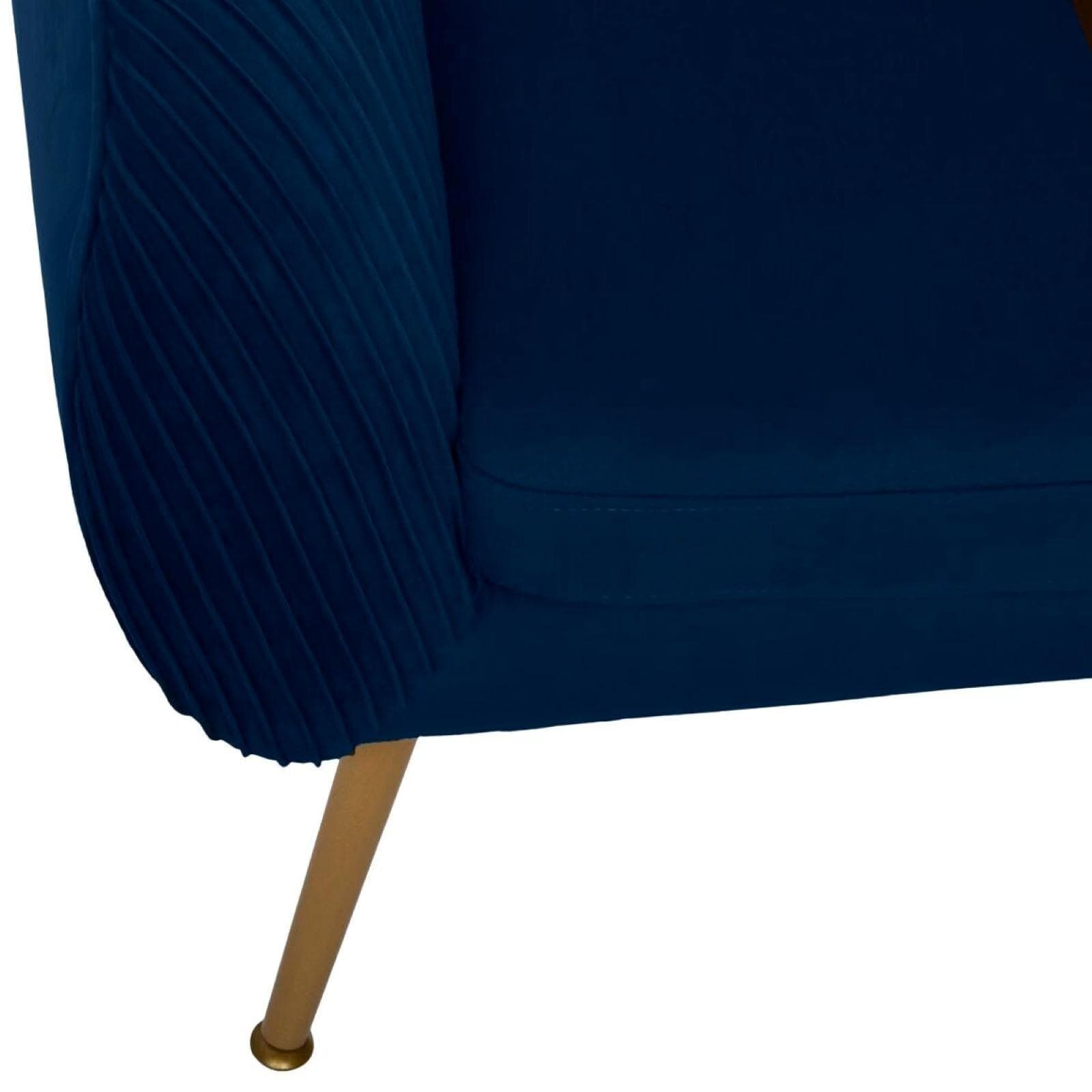 Poltrona in velluto blu con gambe metallo oro - Caen