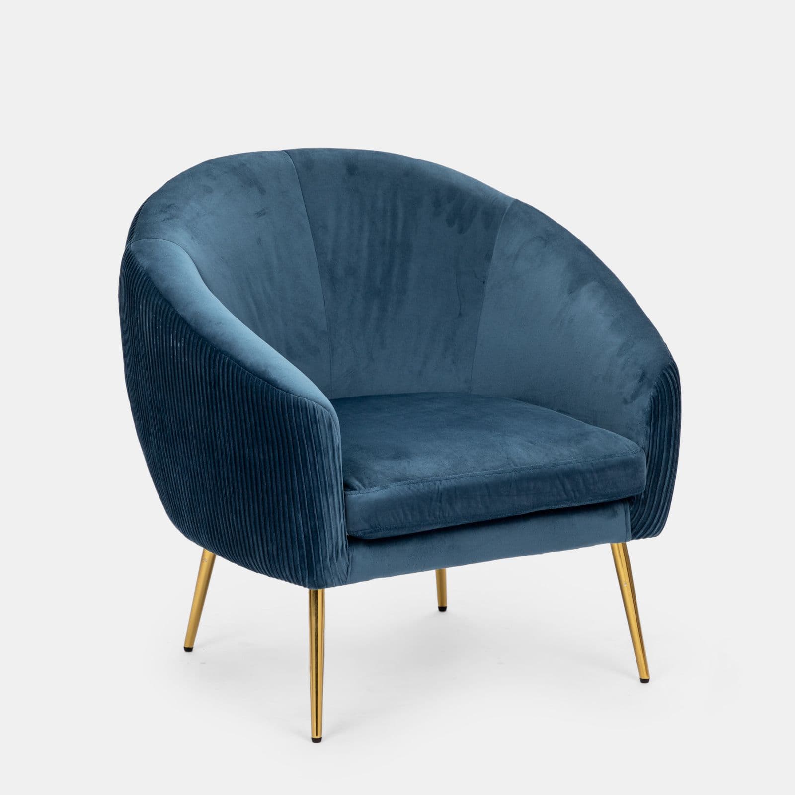 Poltrona design moderno in velluto blu petrolio e gambe oro - Malcom