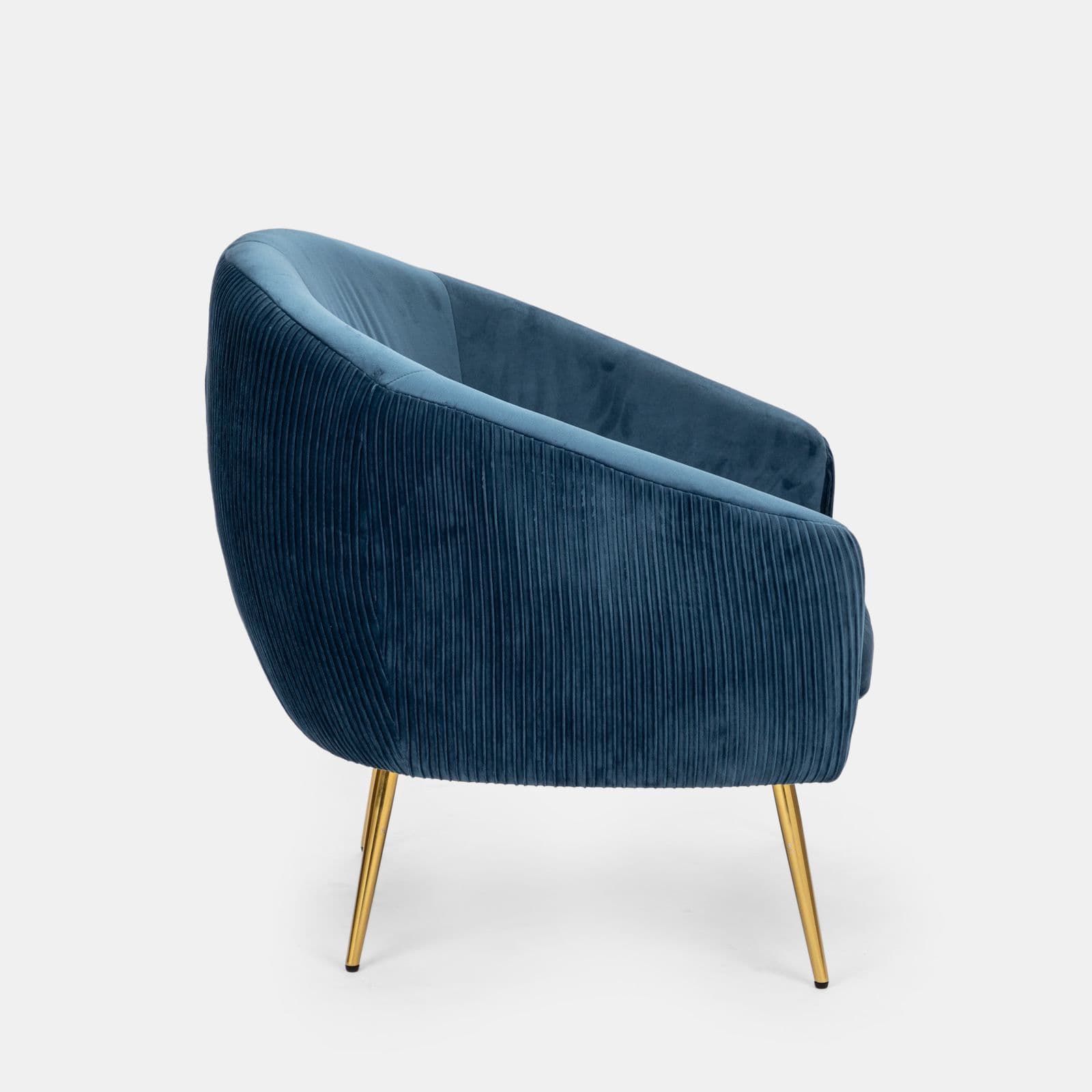 Poltrona design moderno in velluto blu petrolio e gambe oro - Malcom