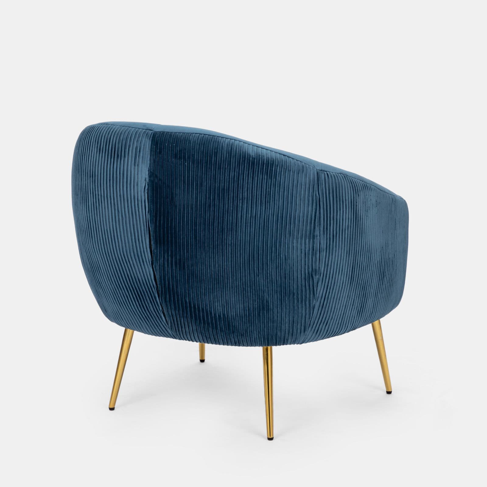Poltrona design moderno in velluto blu petrolio e gambe oro - Malcom