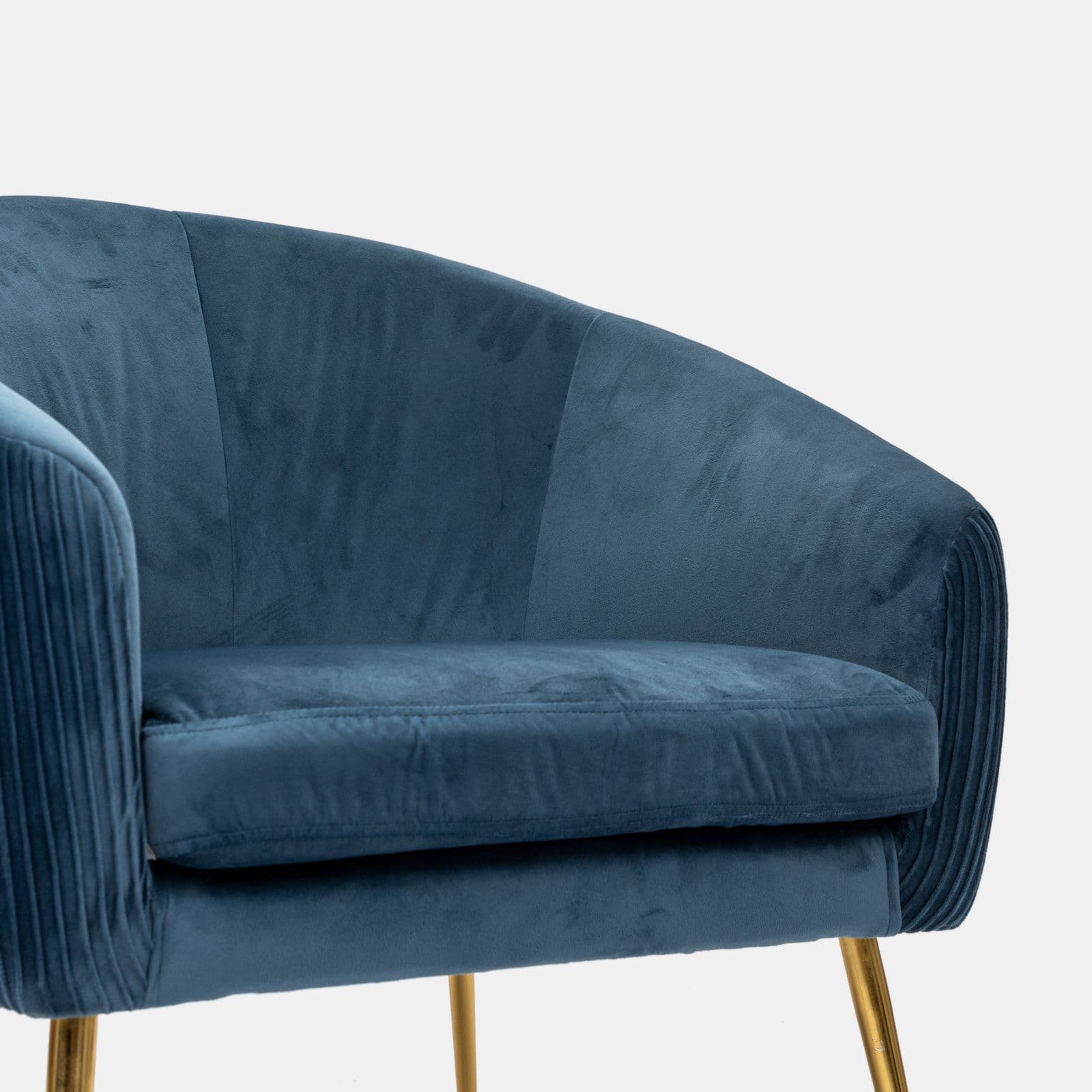 Poltrona design moderno in velluto blu petrolio e gambe oro - Malcom