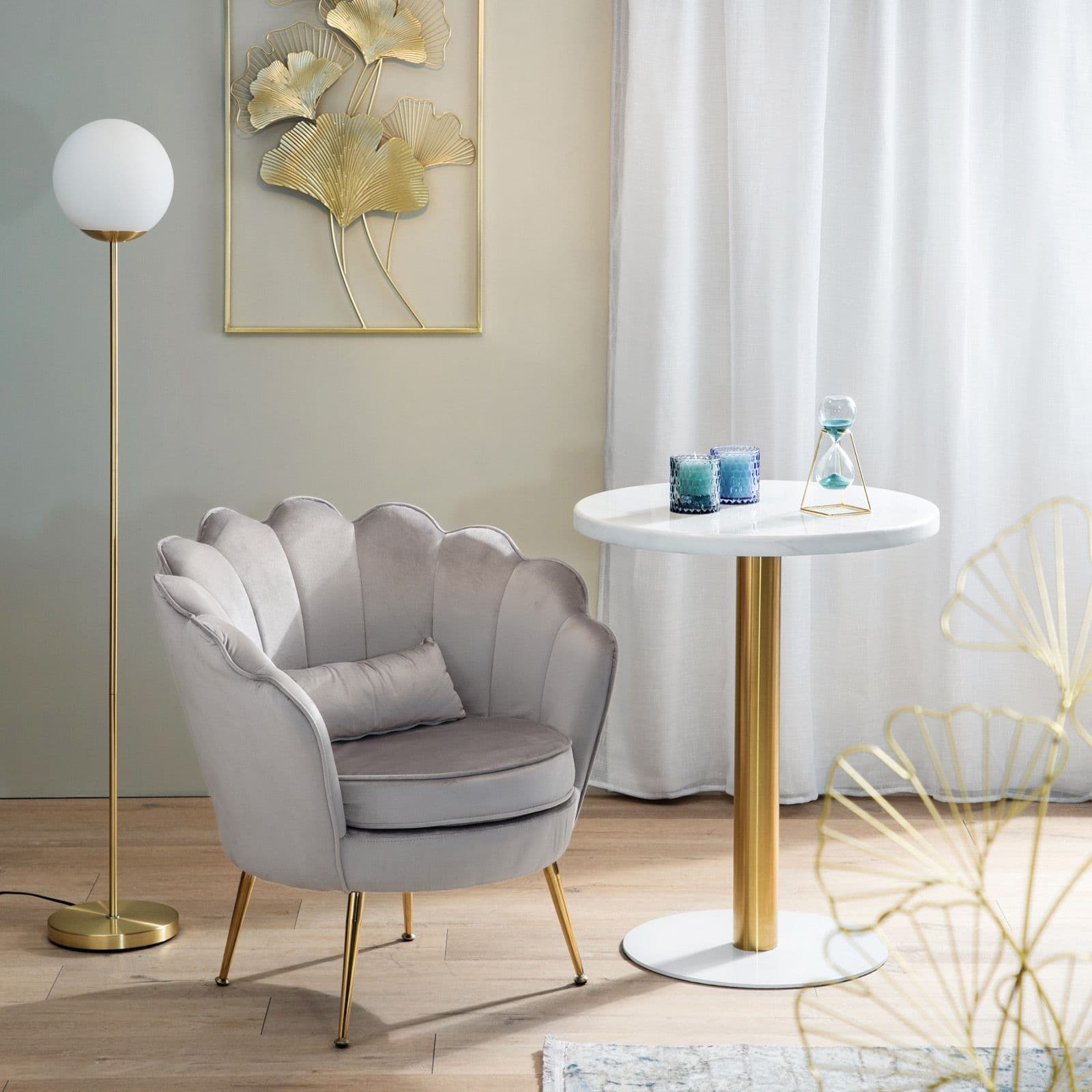 Poltrona in velluto grigio con gambe oro - Oden