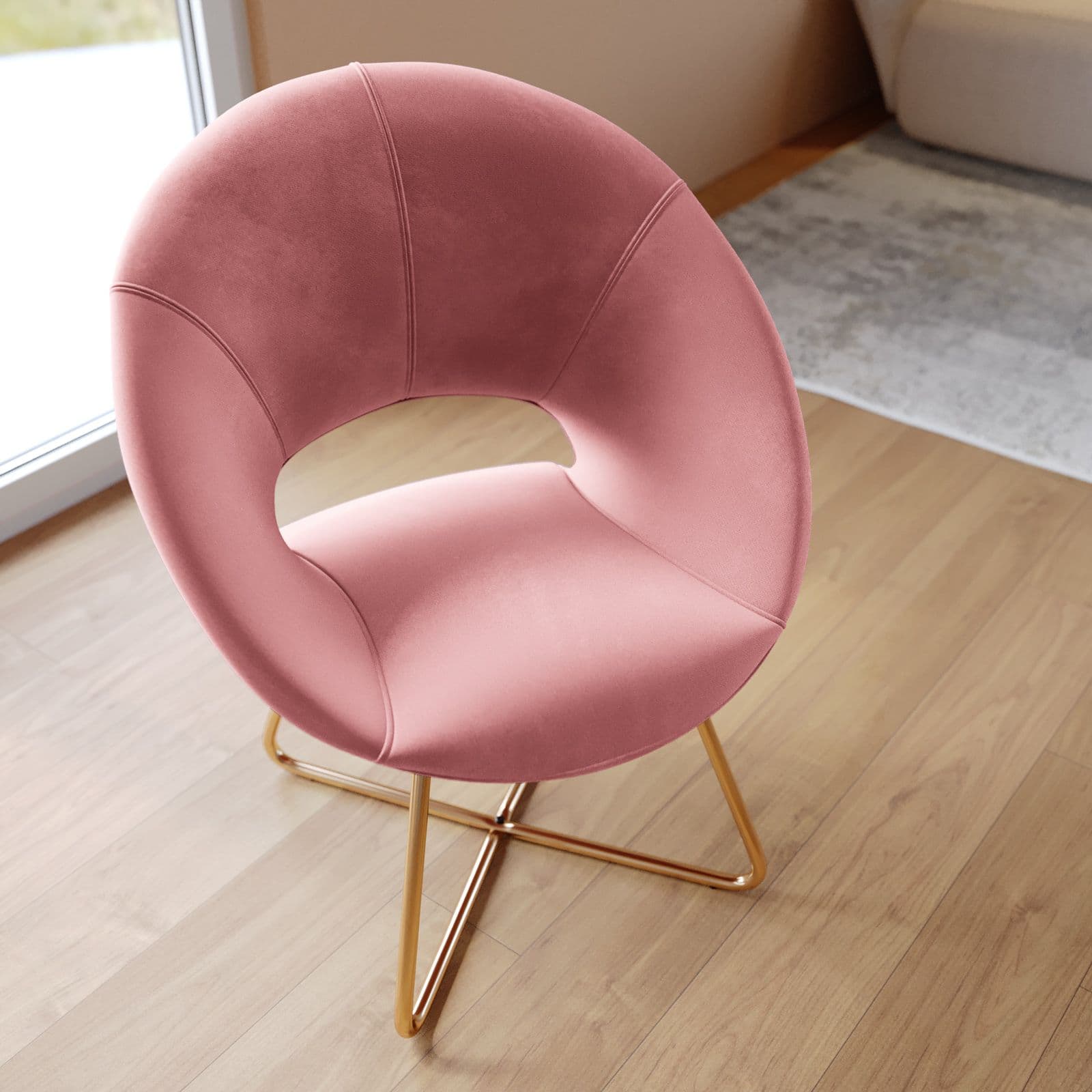 Poltrona in velluto rosa con schienale tondo e gambe oro - Cross